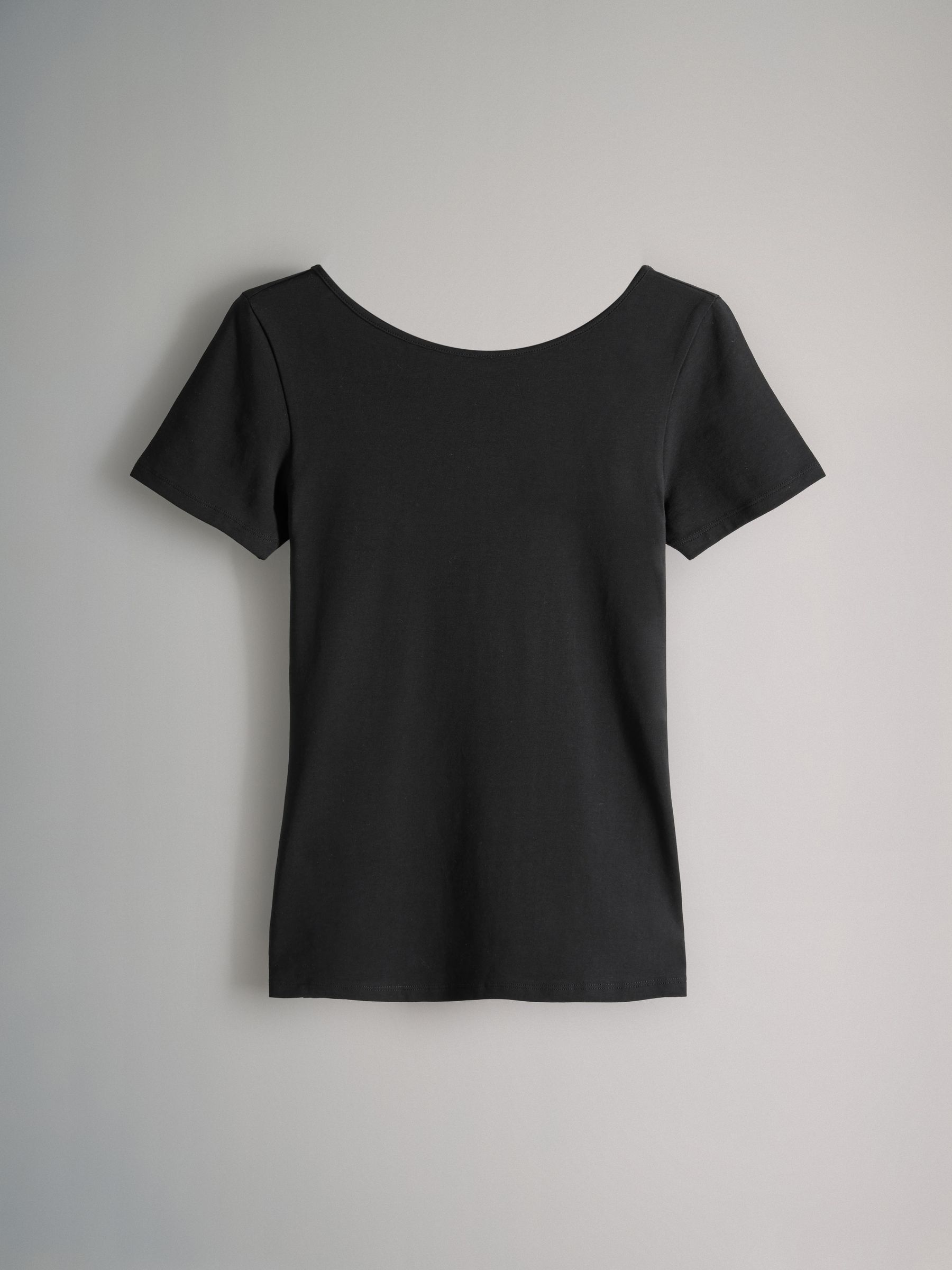 Cream/Taupe Brown/Light Green/Khaki/Black - 5 Pack Scoop Back Fittted Short Sleeve T-Shirts - Image 3 of 8