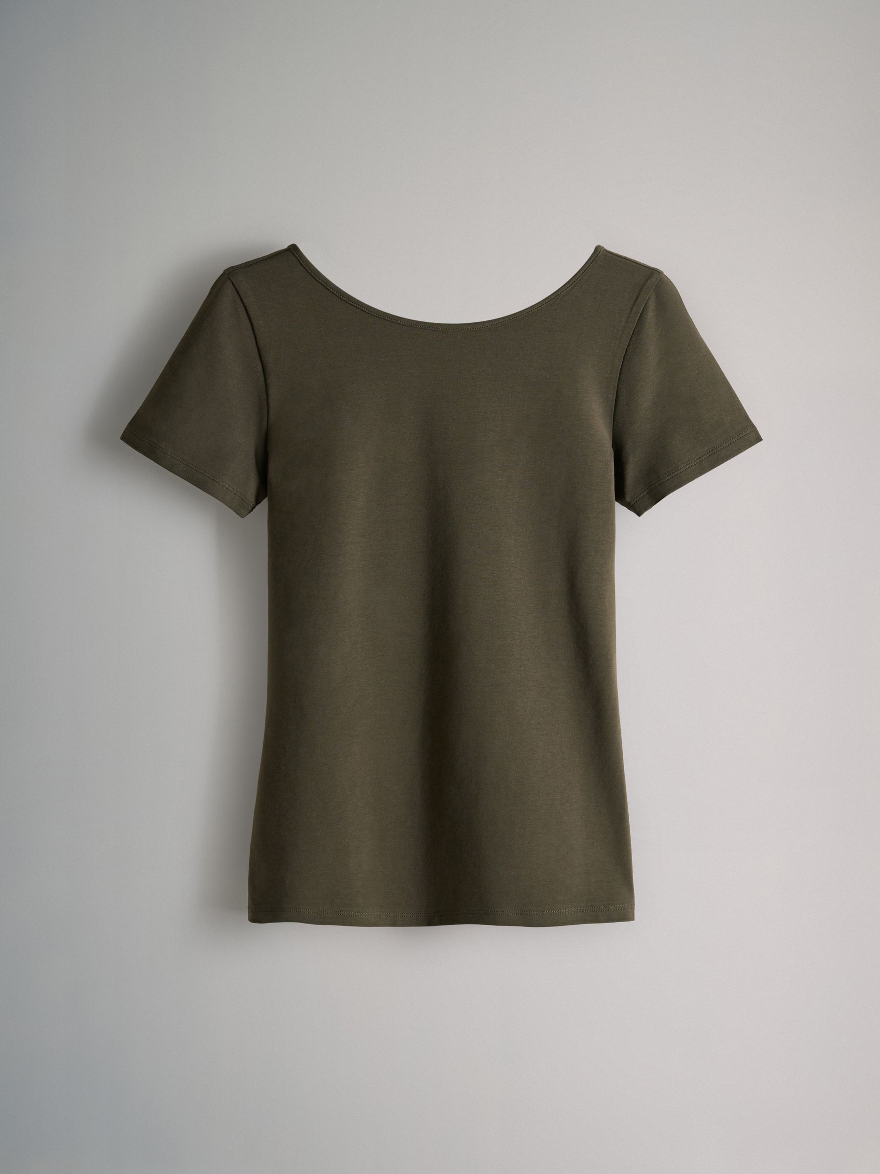 Cream/Taupe Brown/Light Green/Khaki/Black - 5 Pack Scoop Back Fittted Short Sleeve T-Shirts - Image 4 of 8