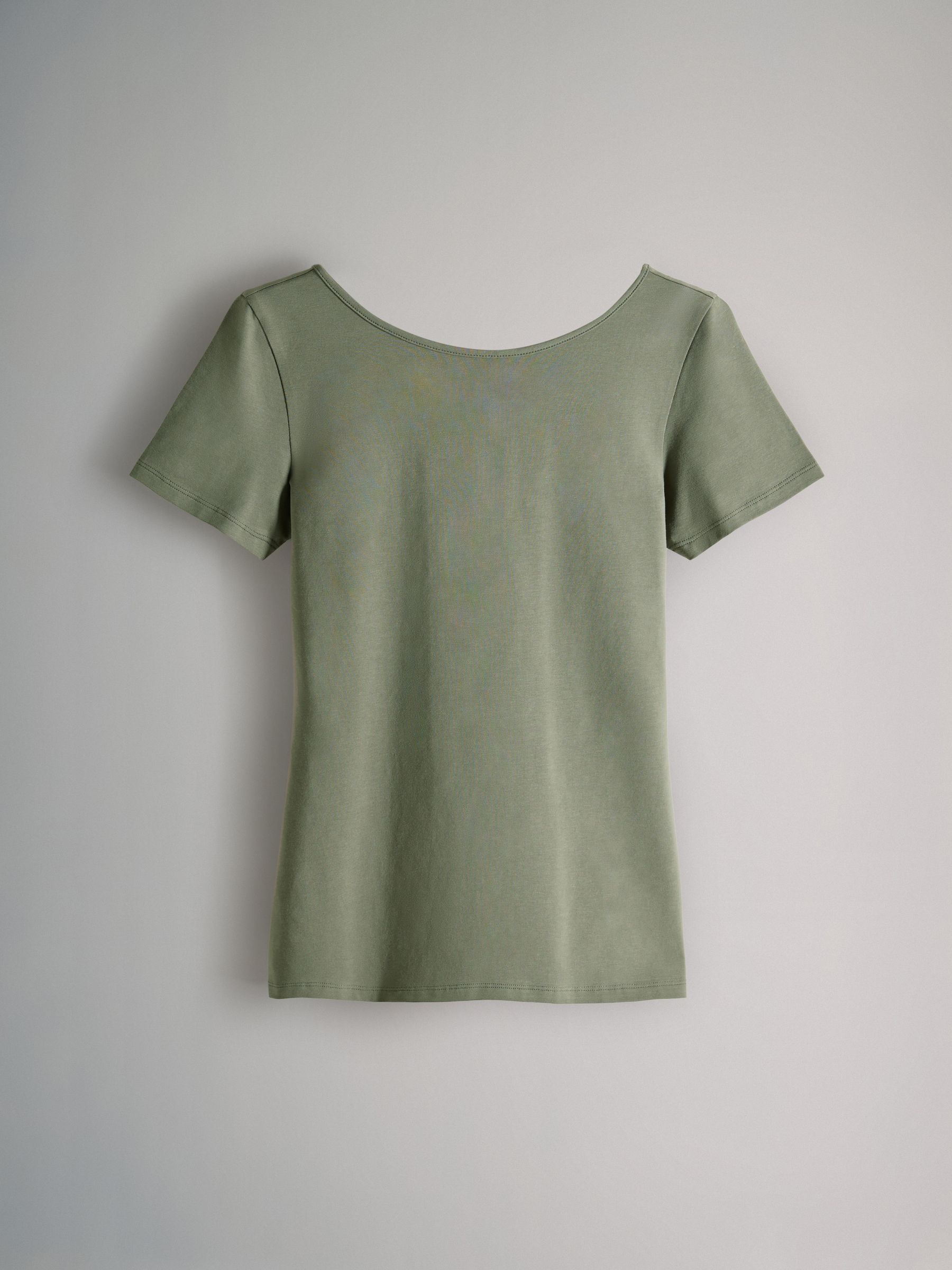 Cream/Taupe Brown/Light Green/Khaki/Black - 5 Pack Scoop Back Fittted Short Sleeve T-Shirts - Image 5 of 8