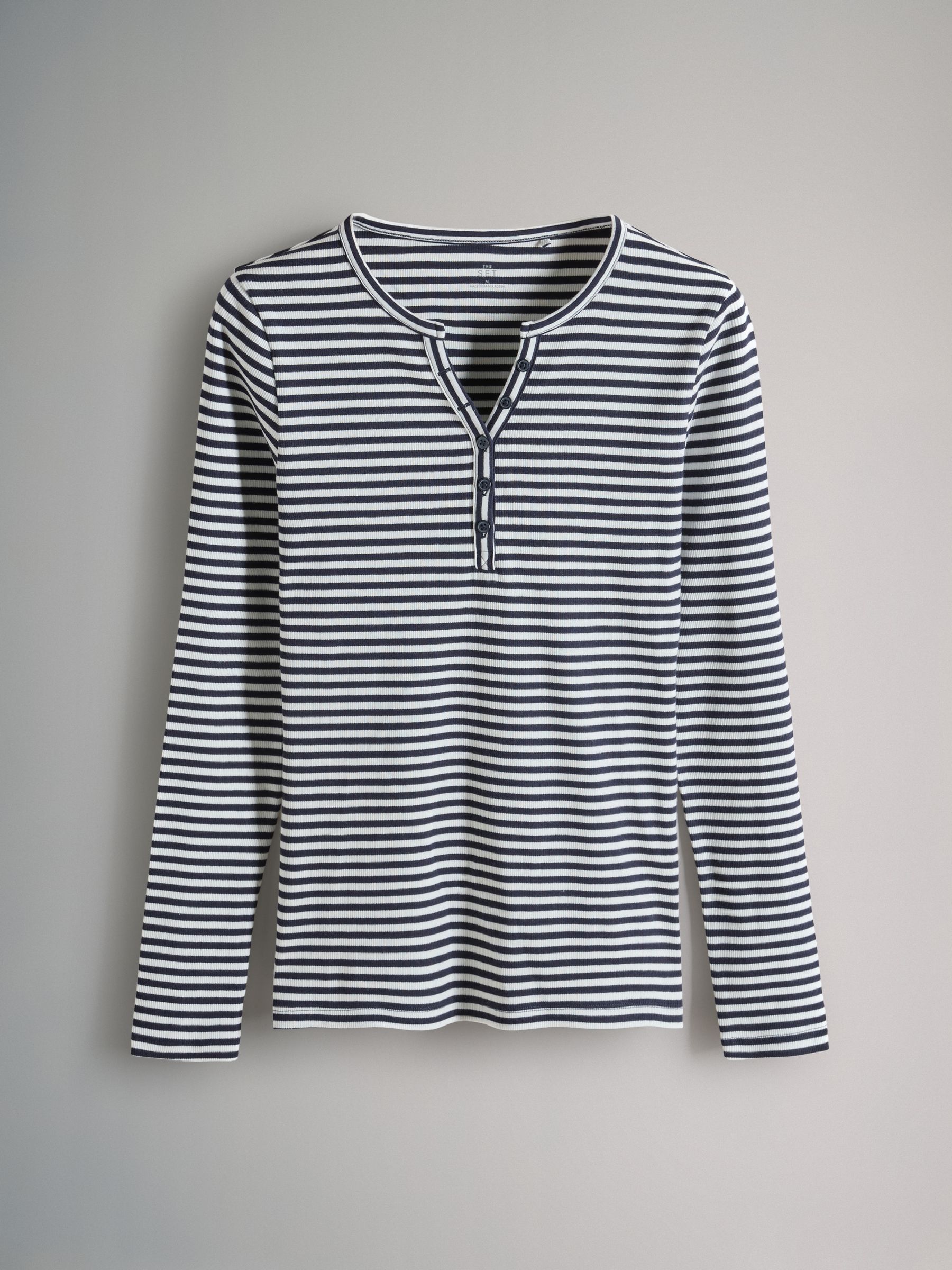 Navy/Blue/Stripe/White - 4 Pack Ribbed Henley Long Sleeve T-Shirts - Image 2 of 6