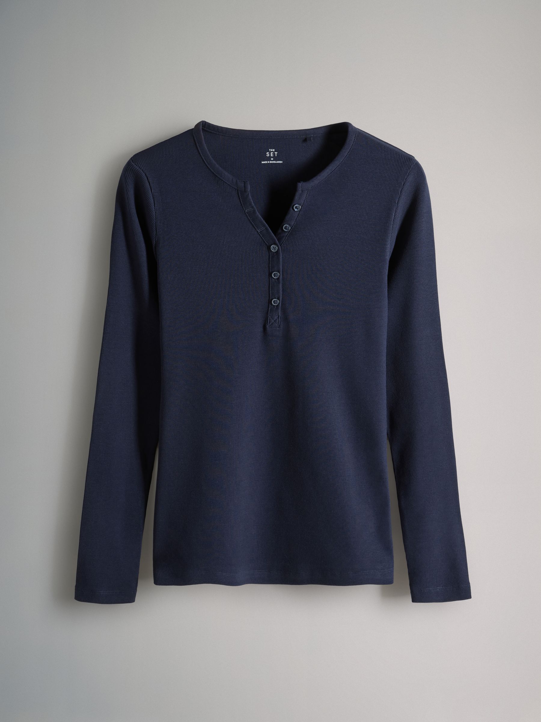 Navy/Blue/Stripe/White - 4 Pack Ribbed Henley Long Sleeve T-Shirts - Image 3 of 6