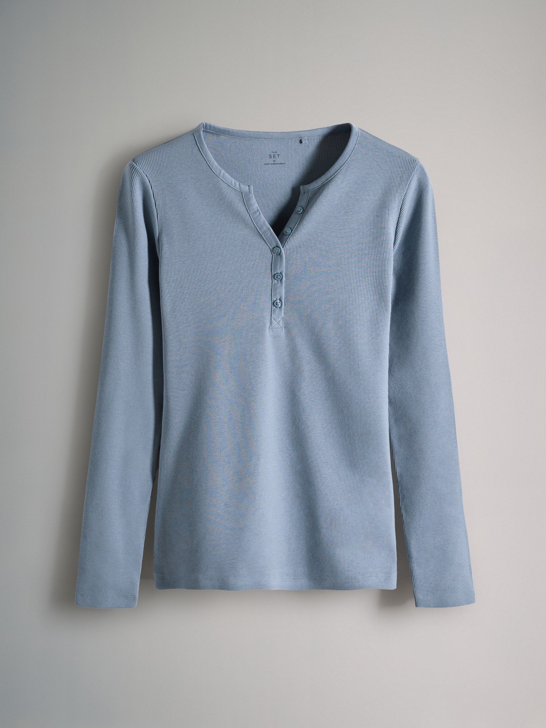 Navy/Blue/Stripe/White - 4 Pack Ribbed Henley Long Sleeve T-Shirts - Image 4 of 6