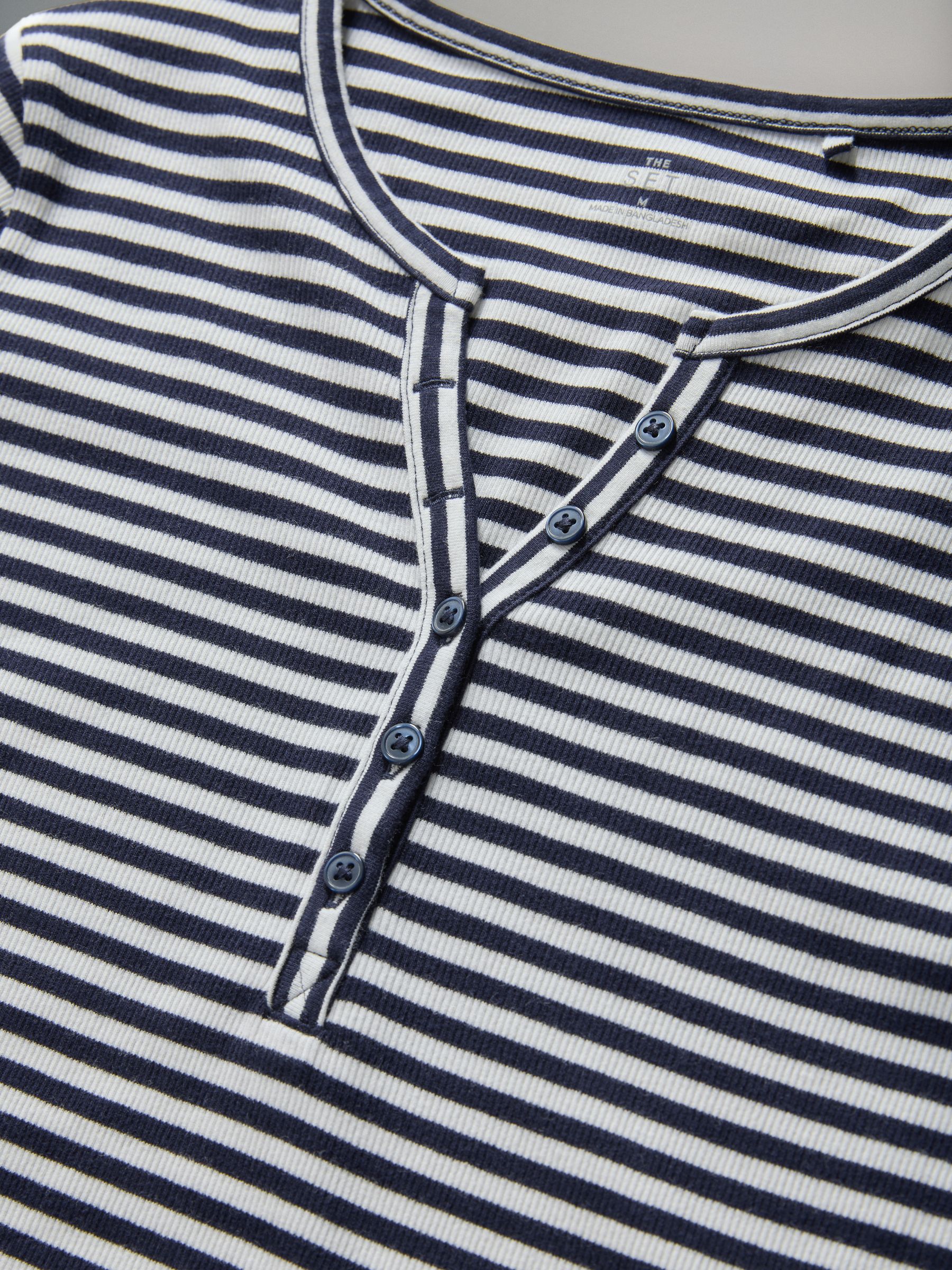 Navy/Blue/Stripe/White - 4 Pack Ribbed Henley Long Sleeve T-Shirts - Image 6 of 6