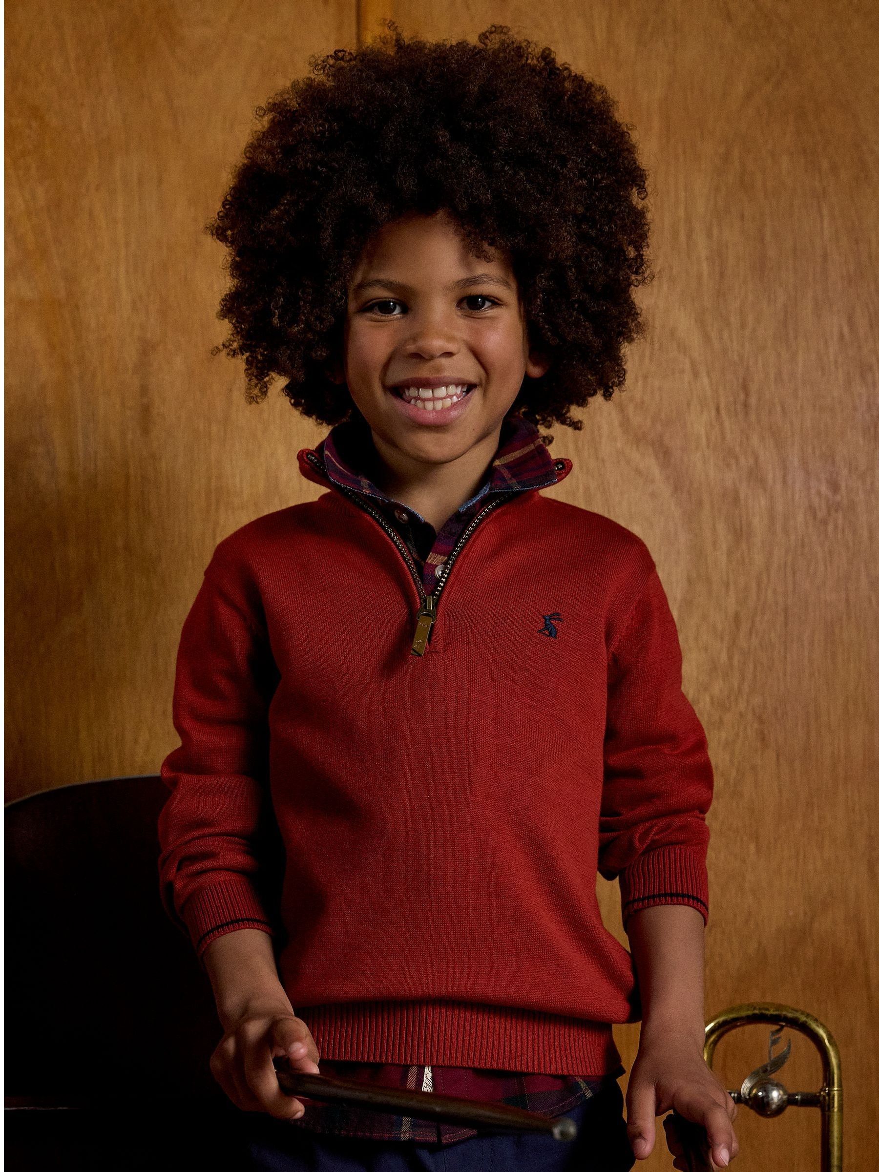 Boys' Hillside Orange Knit Quarter Zip Jumper - Image 1 of 6