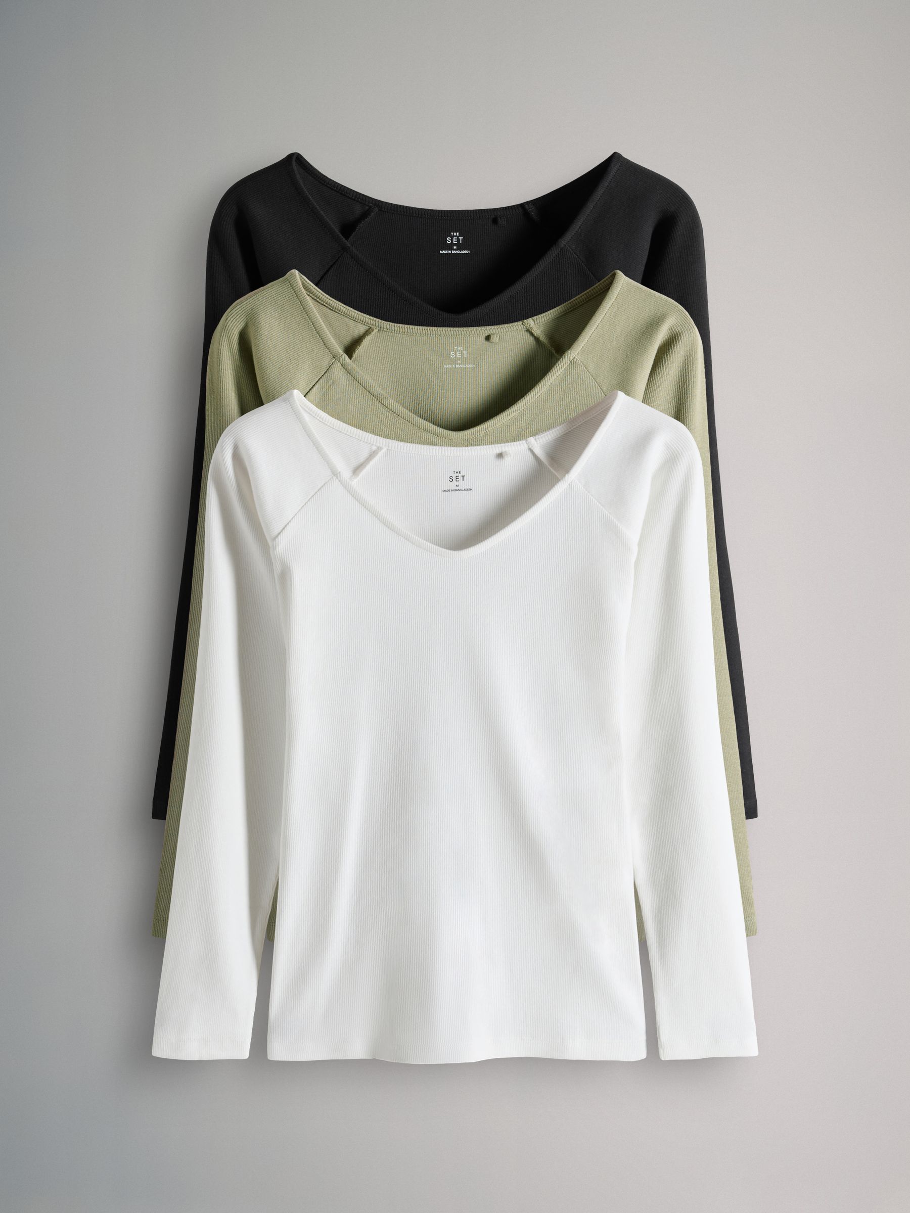 3 Pack Deep V-Neck Ribbed Long Sleeve Tops - Image 1 of 6 3 Pack Deep V-Neck Ribbed Long Sleeve Tops - Image 1 of 6