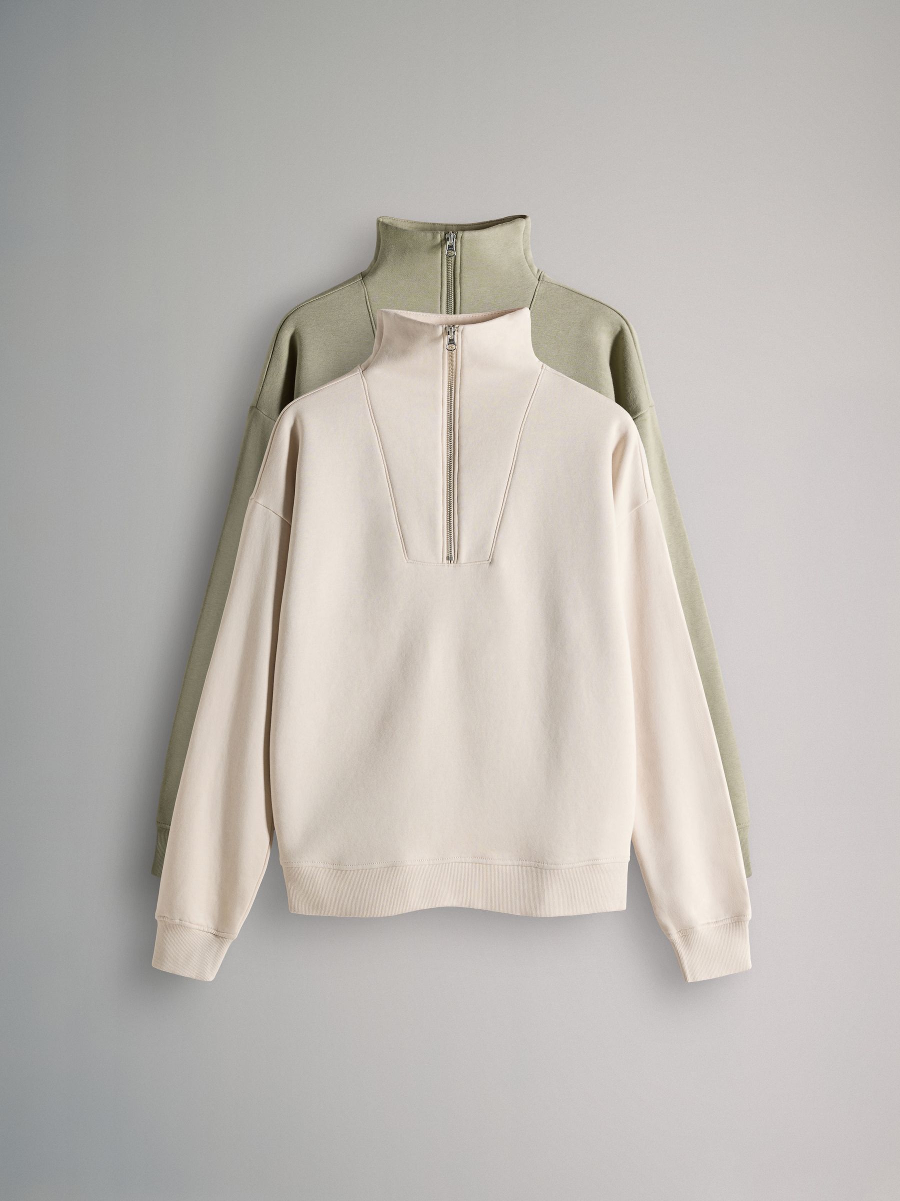Stone/Khaki - Half Zip Funnel Neck Sweatshirts 2 Pack - Image 1 of 5