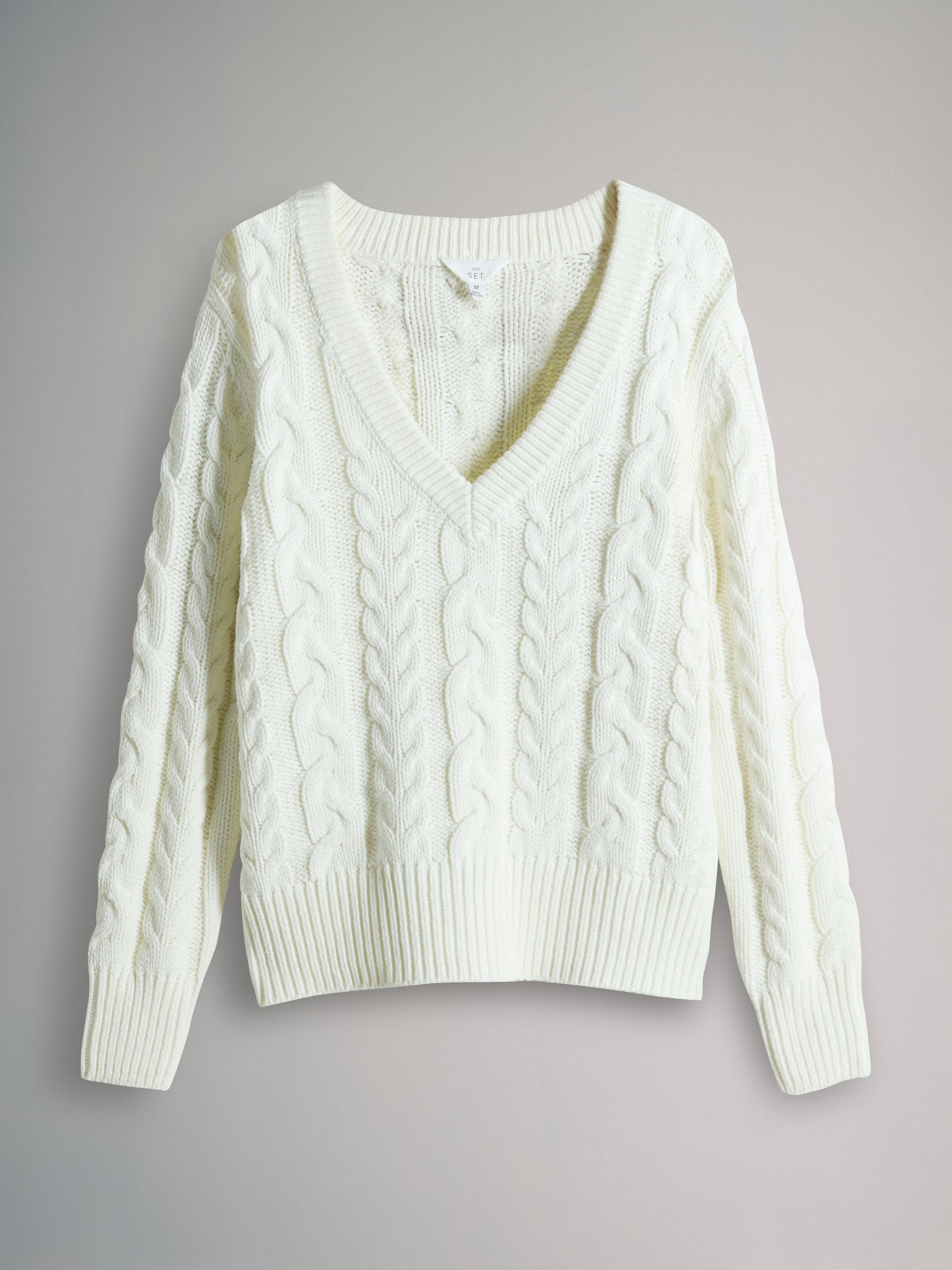 Navy Blue/Cream 2 Pack Cable Knitted V-Neck Jumpers - Image 3 of 5