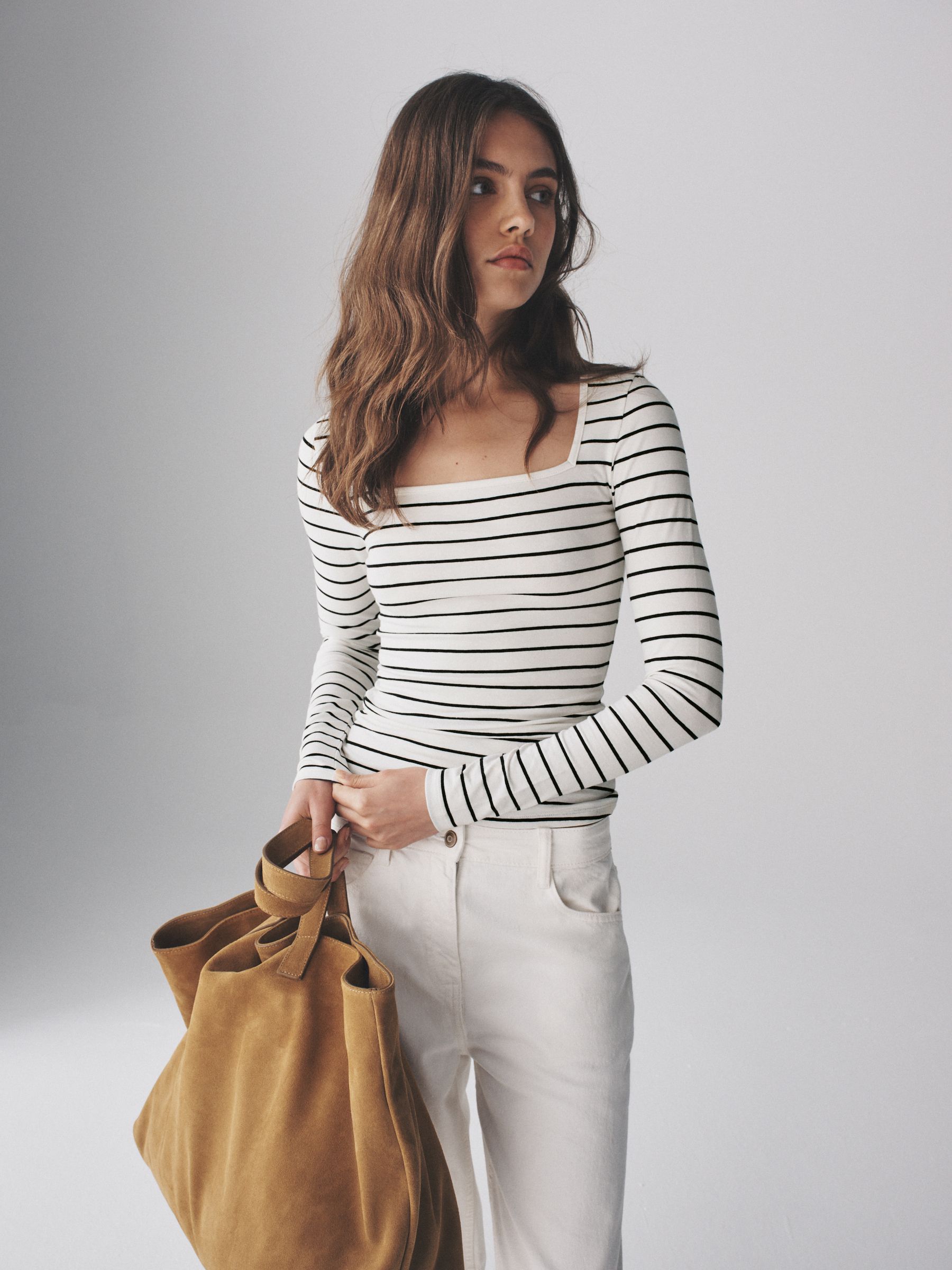 Black/White/Stripe - 3 Pack Square Neck Long Sleeve T-Shirts - Image 3 of 6