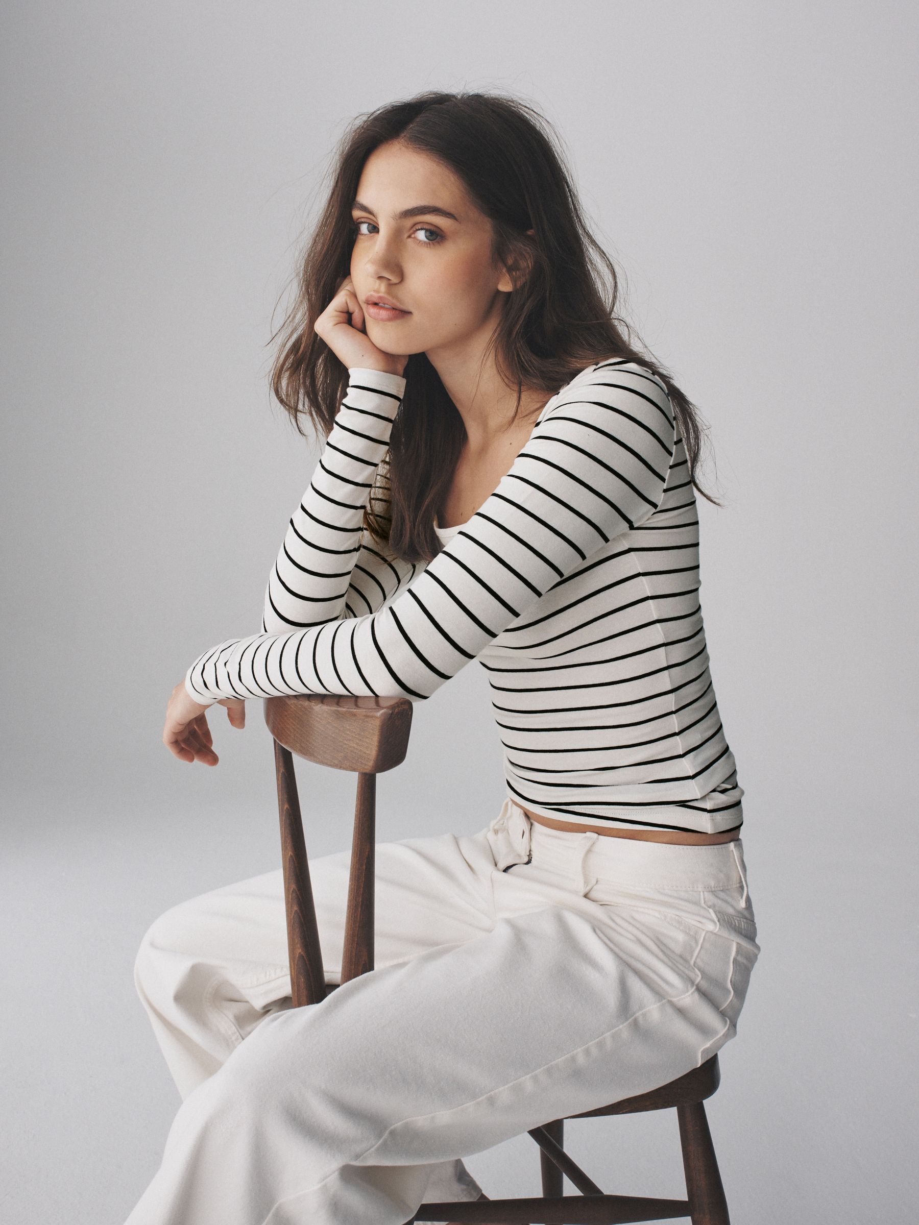 Black/White/Stripe - 3 Pack Square Neck Long Sleeve T-Shirts - Image 5 of 6