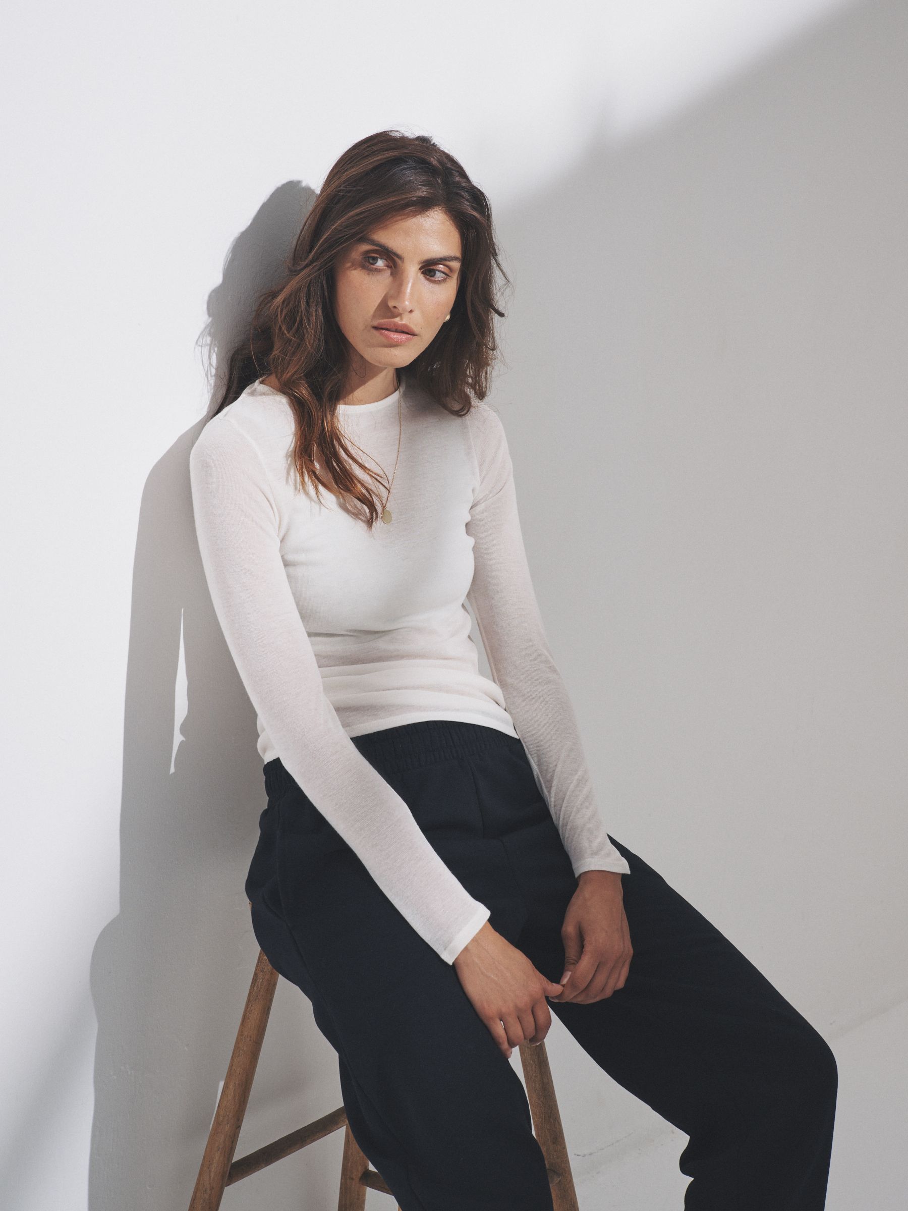 Cream/Brown/Navy Blue - 3 Pack Sheer Long Sleeve T-Shirts - Image 4 of 6