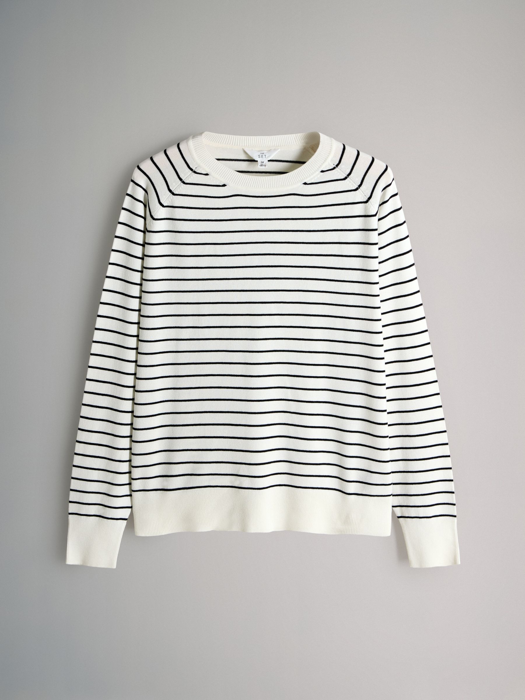 Black/Charcoal/Grey/Black & Cream Stripe - 4 Pack Fine Knit Crew Neck Jumpers - Image 3 of 7