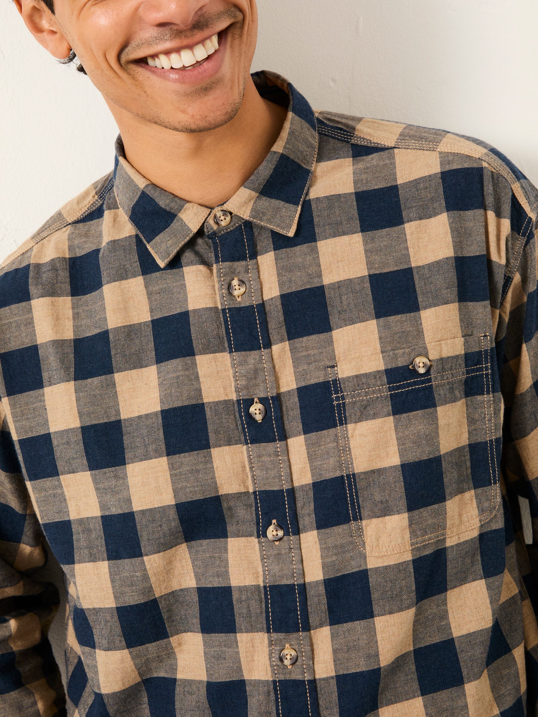 Navy Long Sleeve Relaxed Buffalo Check Shirt - Image 3 of 5