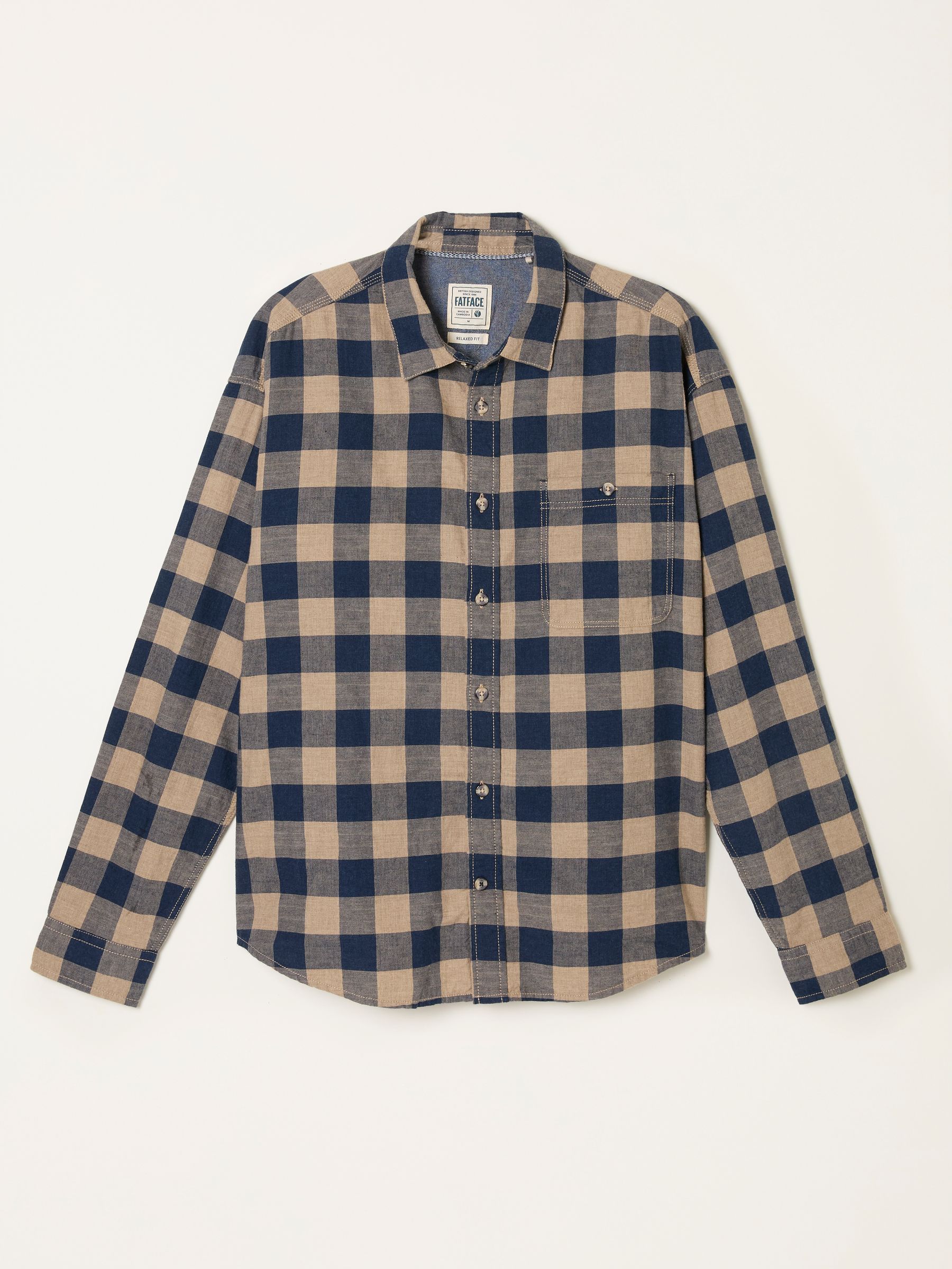 Navy Long Sleeve Relaxed Buffalo Check Shirt | FatFace USA
