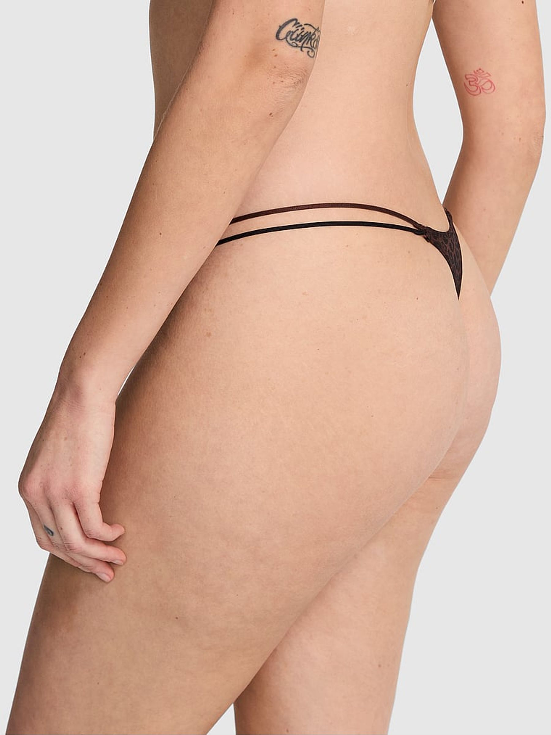 Brown Leopard Mini Scoop Thong Logo Mesh Knickers - Image 2 of 3