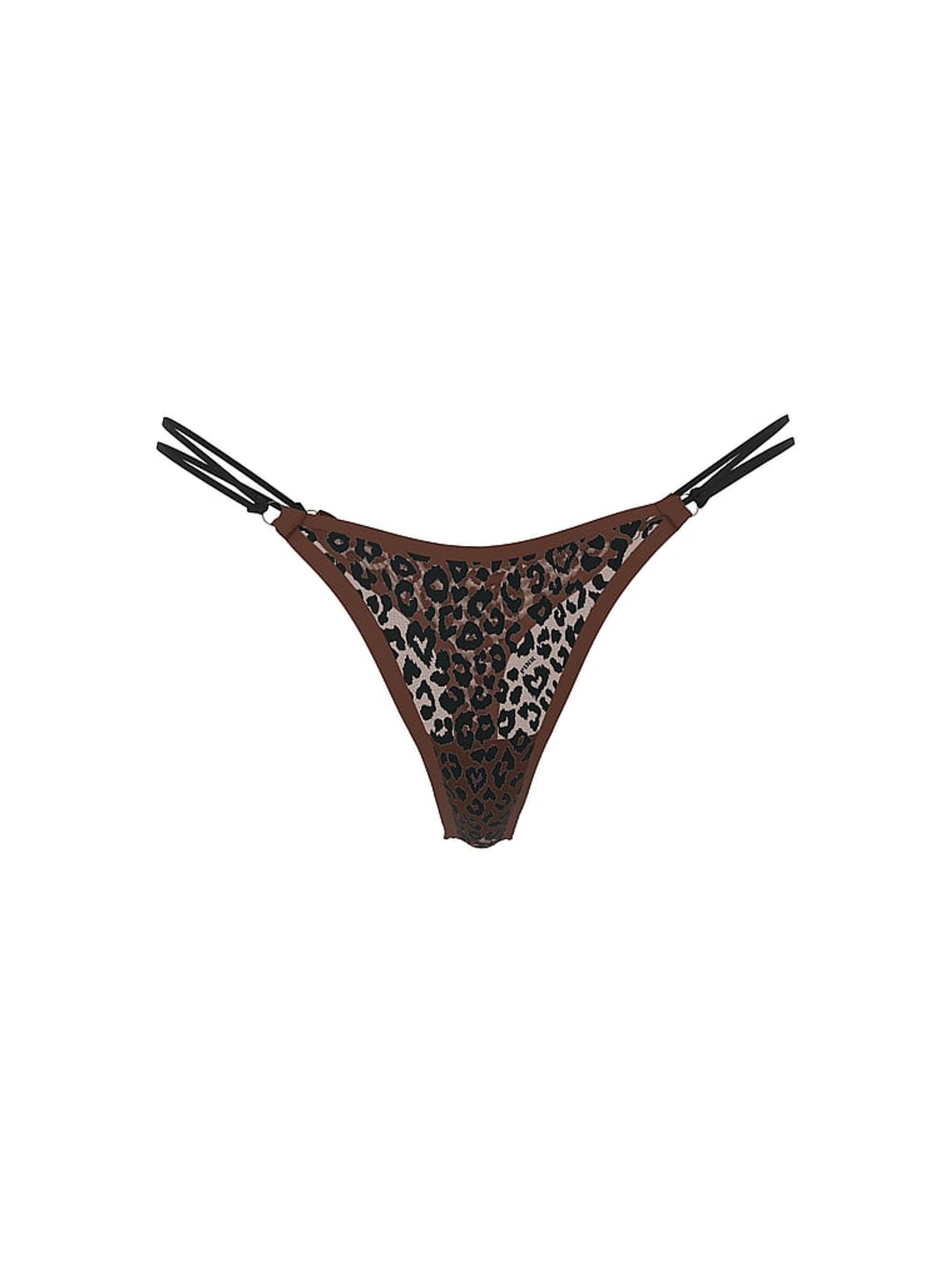 Brown Leopard Mini Scoop Thong Logo Mesh Knickers - Image 3 of 3