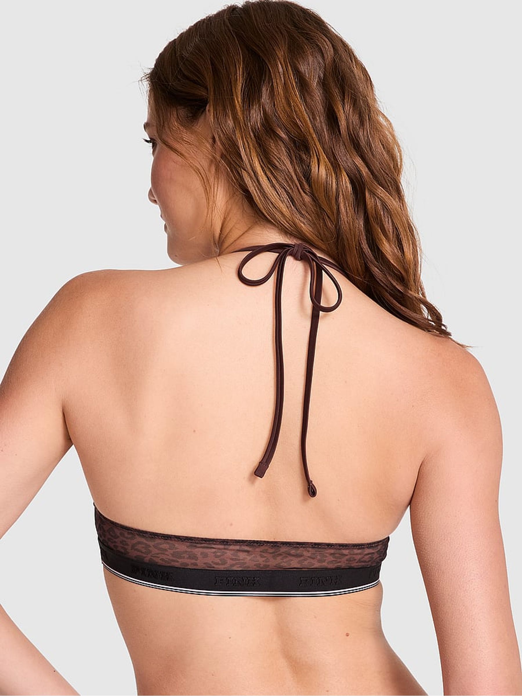 Brown Leopard Halterneck Mesh Logo Halter Triangle Bralette - Image 2 of 2
