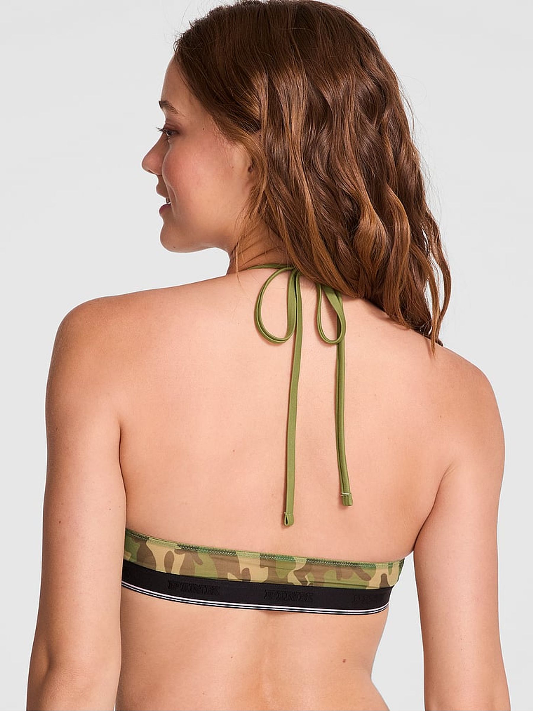 Camo Green Halterneck Mesh Logo Halter Triangle Bralette - Image 2 of 2