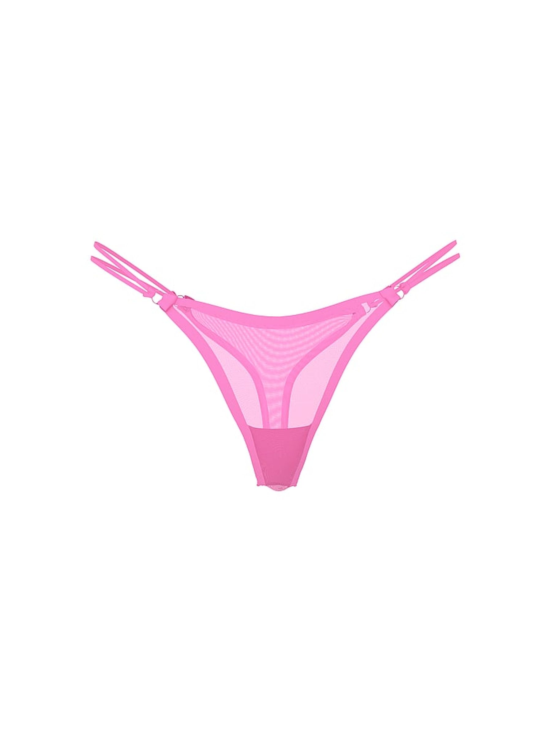 Radiant Rose Pink Mini Scoop Thong Logo Mesh Knickers - Image 3 of 3