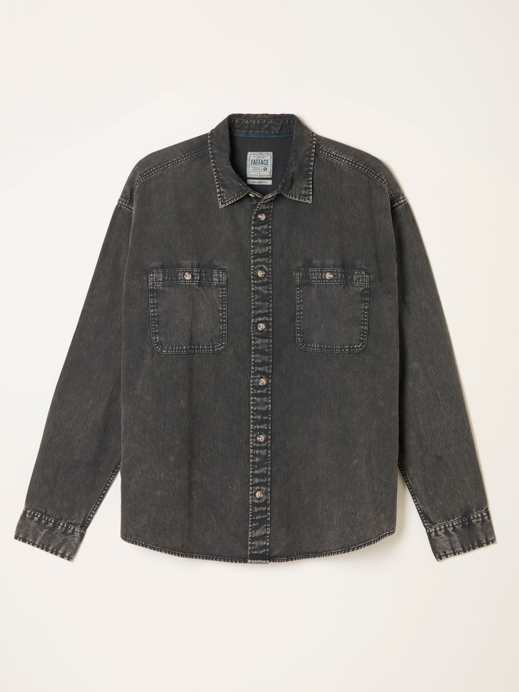 Dark Grey Long Sleeve Relaxed Fit Garment Dye Utility Shirt - Image 1 of 1
