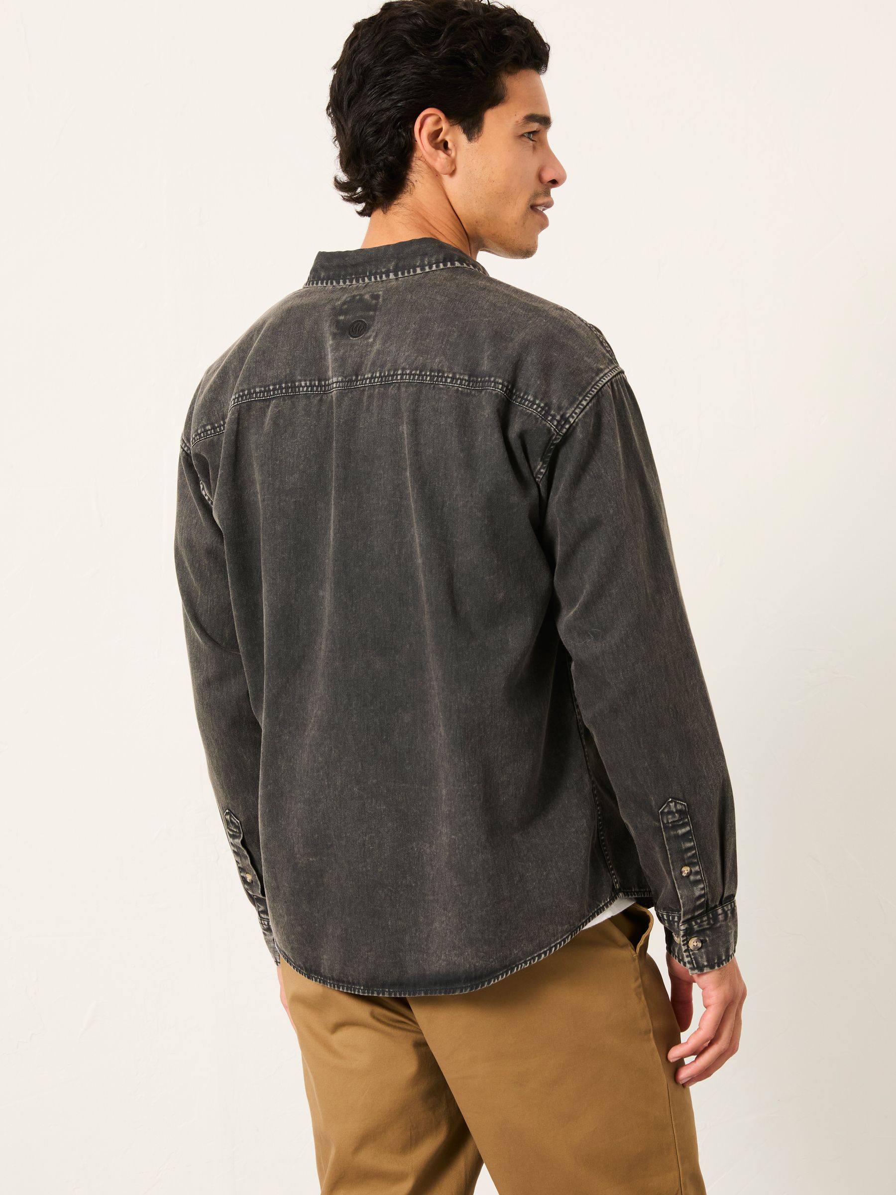 Dark Grey Long Sleeve Relaxed Fit Garment Dye Utility Shirt - Image 2 of 6