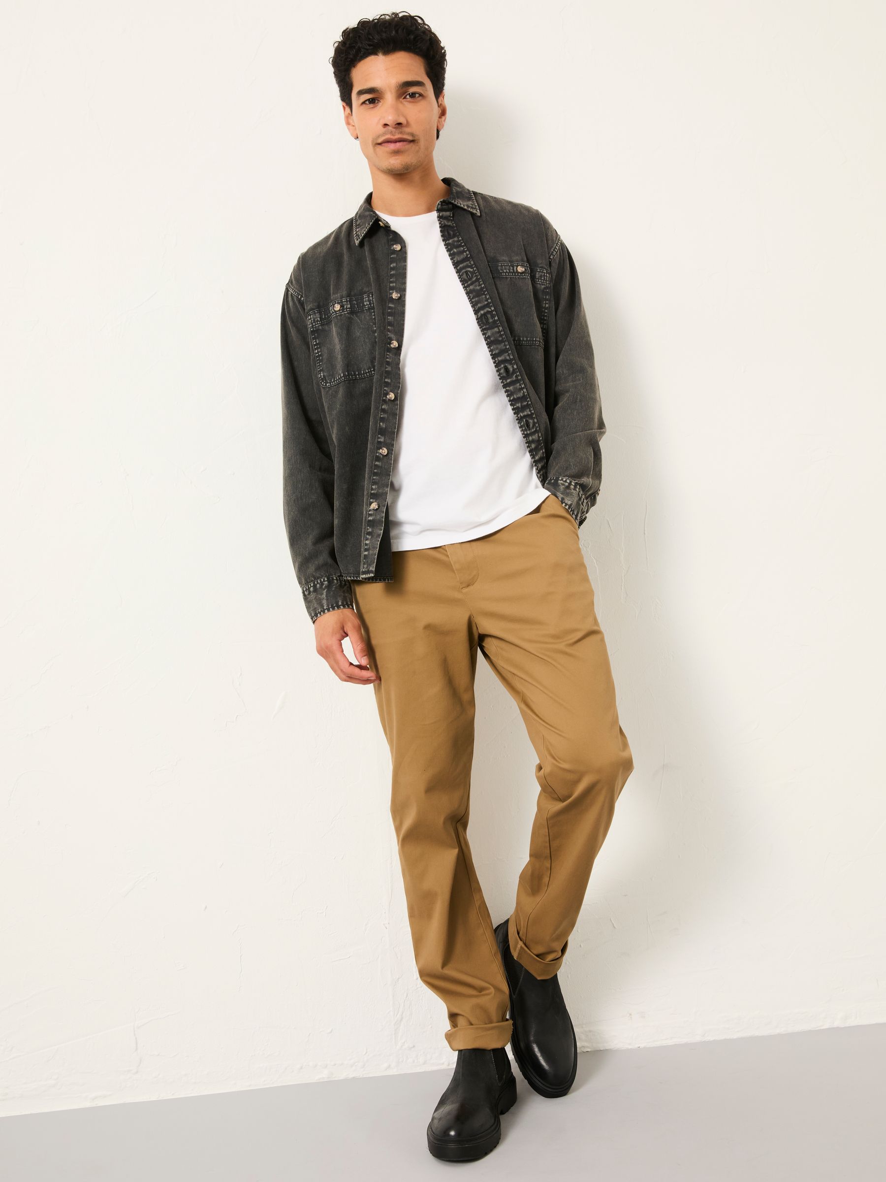Dark Grey Long Sleeve Relaxed Fit Garment Dye Utility Shirt - Image 5 of 6