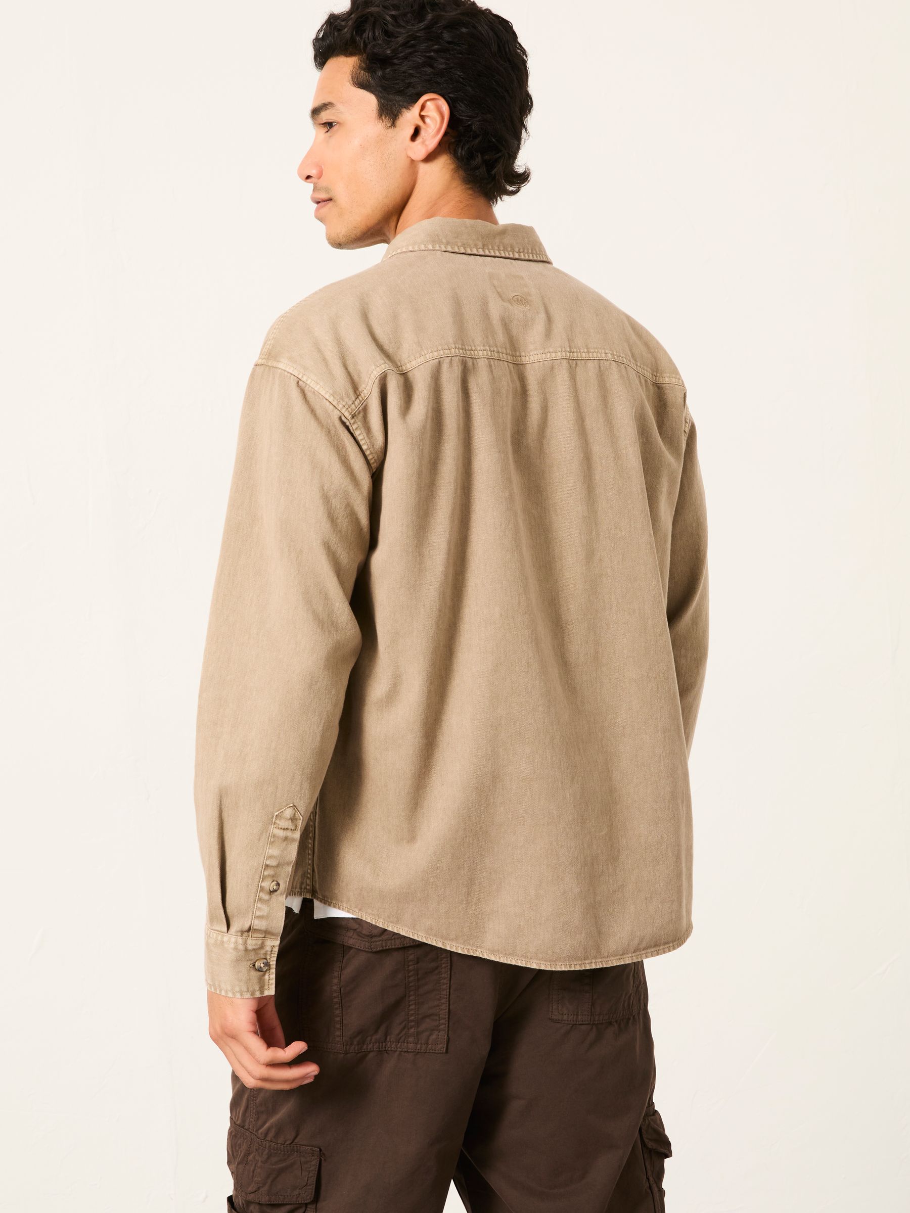 Light Brown Long Sleeve Relaxed Fit Garment Dye Utility Shirt - Image 2 of 5