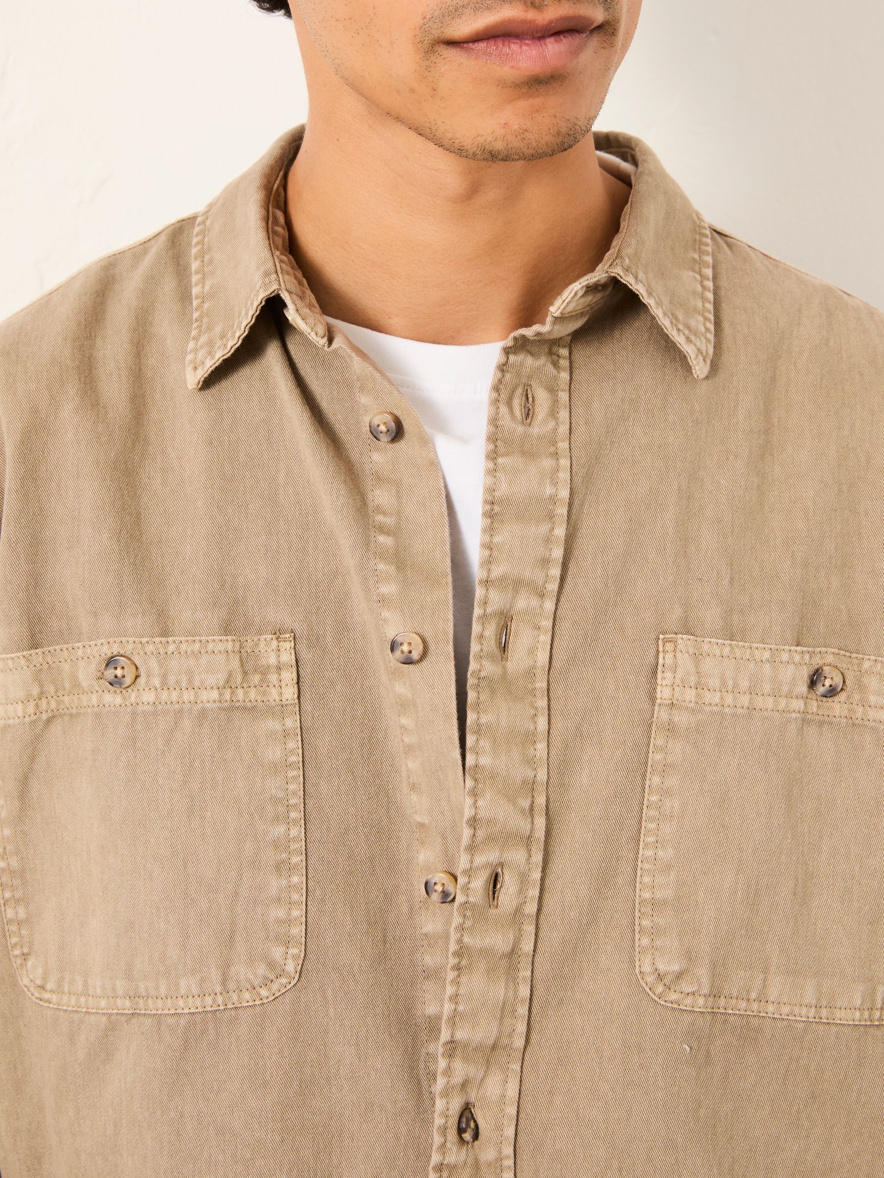 Light Brown Long Sleeve Relaxed Fit Garment Dye Utility Shirt - Image 3 of 5