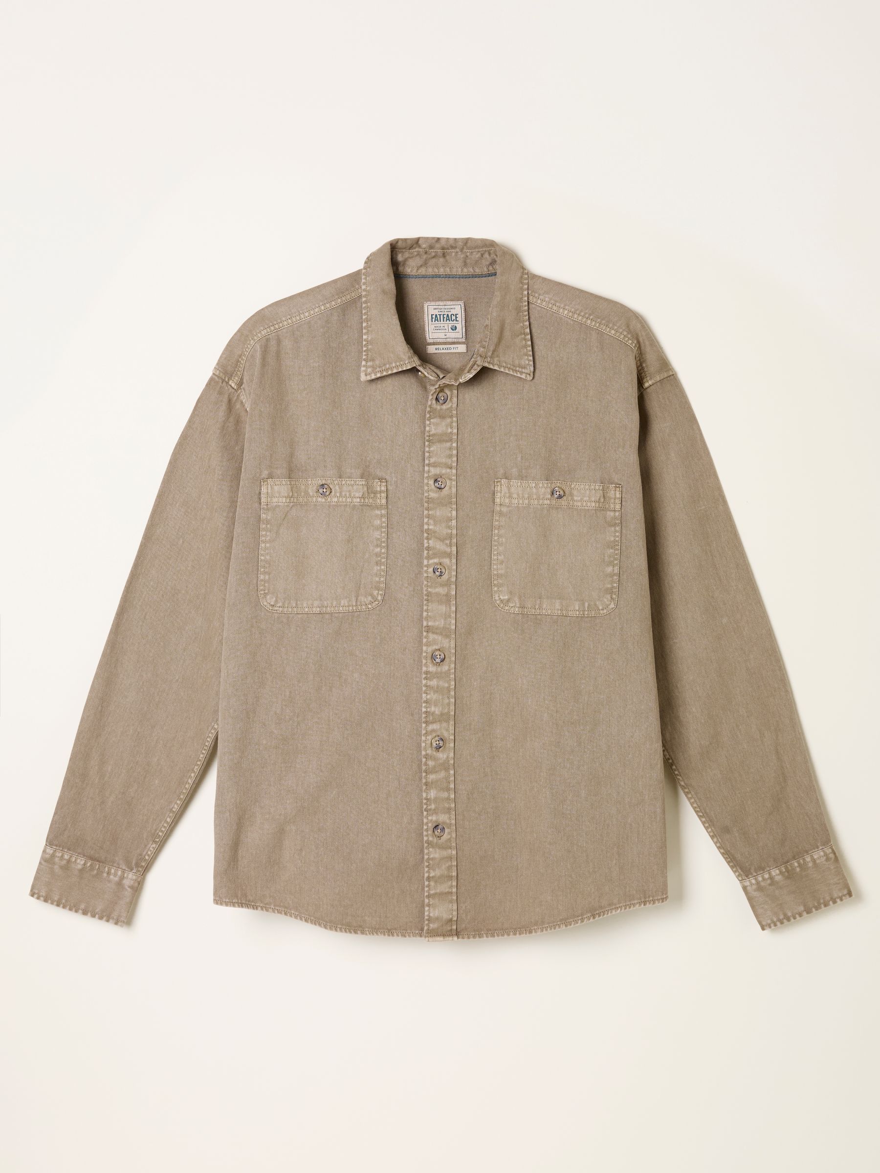 Light Brown Long Sleeve Relaxed Fit Garment Dye Utility Shirt 
