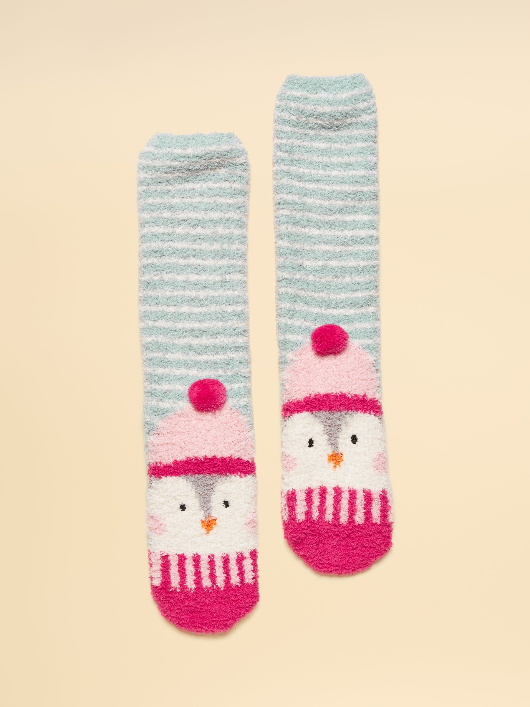 Women's Fluffy Penguin Stripe Socks (size 4-8) - Image 1 of 3