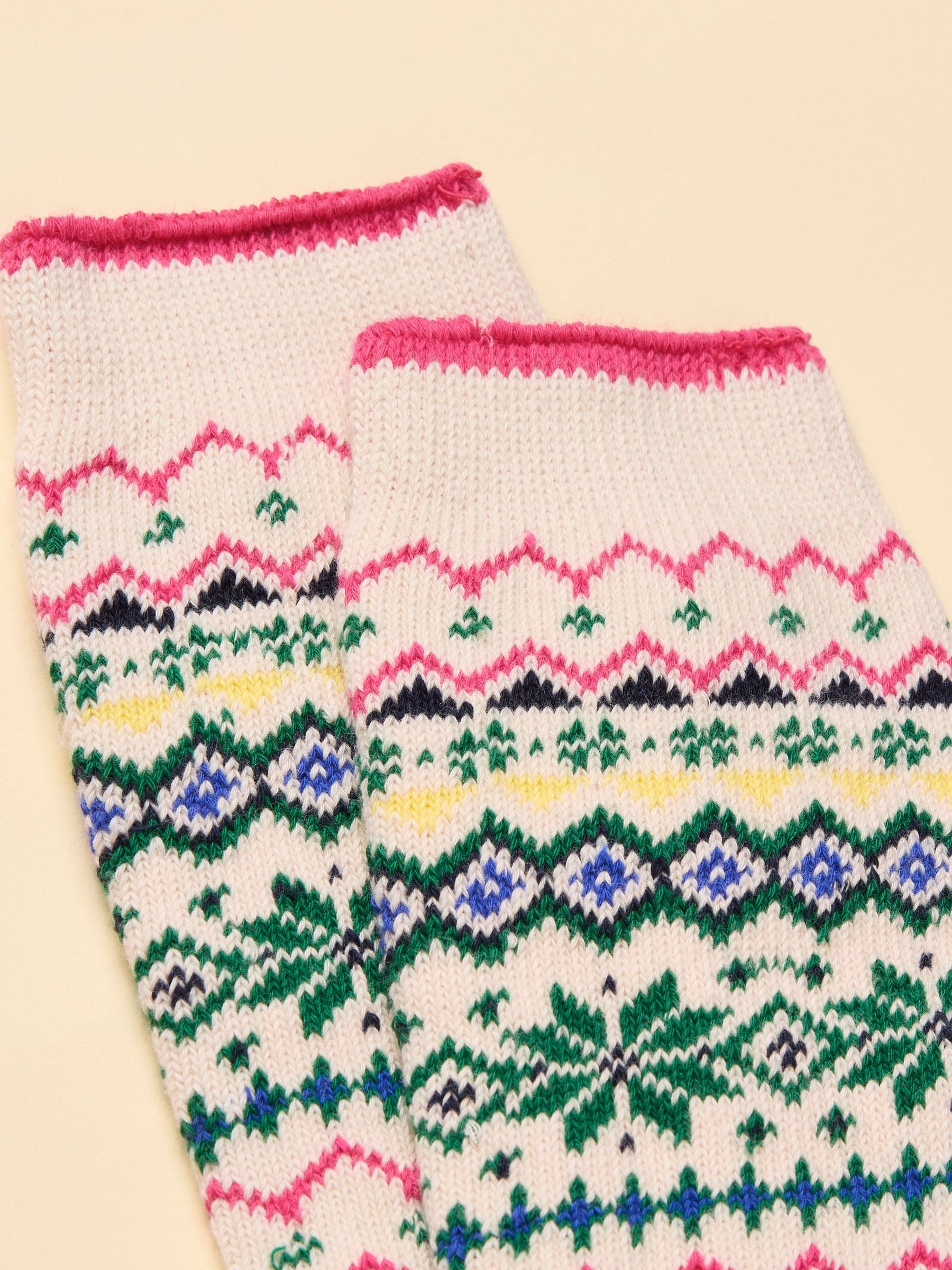 Women's Lucille White & Green Fair Isle Cotton Blend Socks (size 4-8) - Image 2 of 3