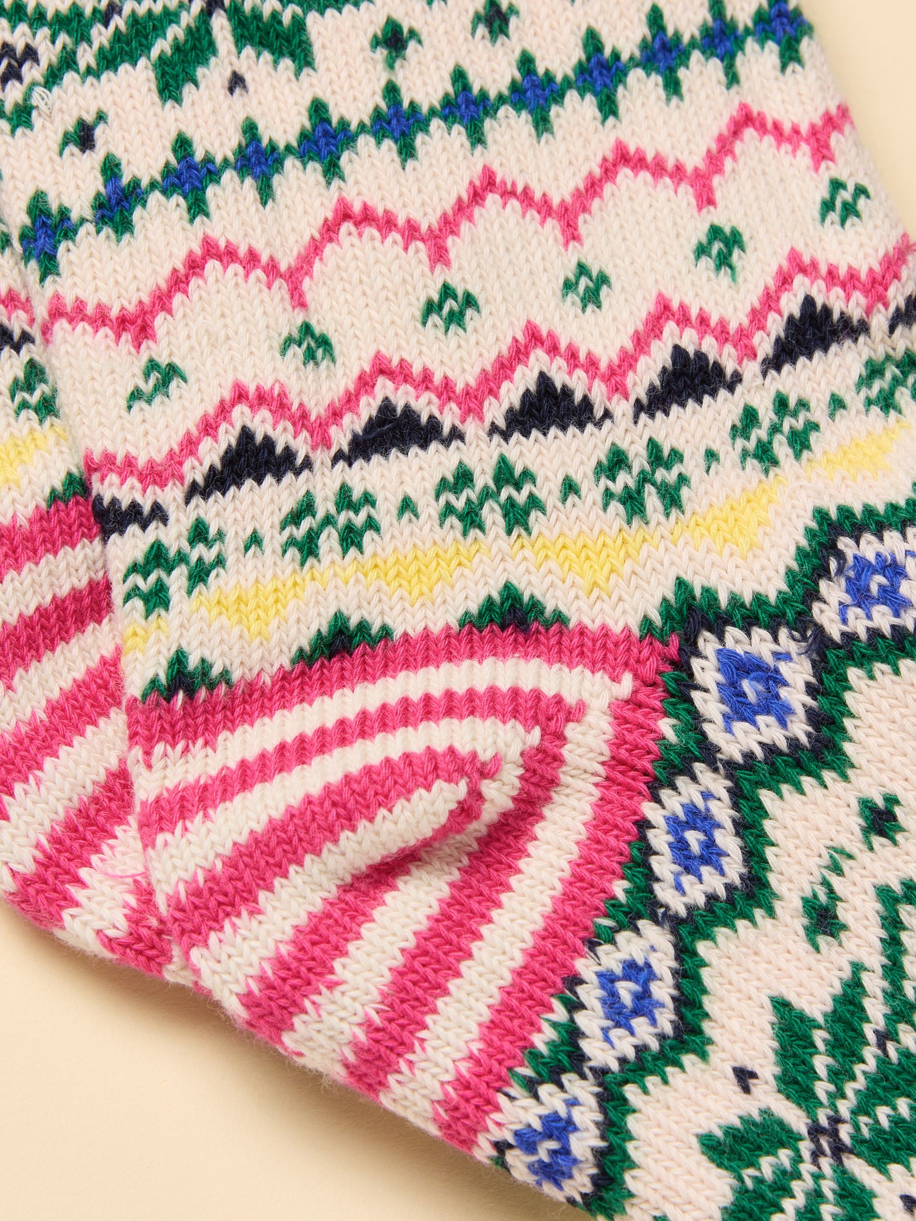 Women's Lucille White & Green Fair Isle Cotton Blend Socks (size 4-8) - Image 3 of 3