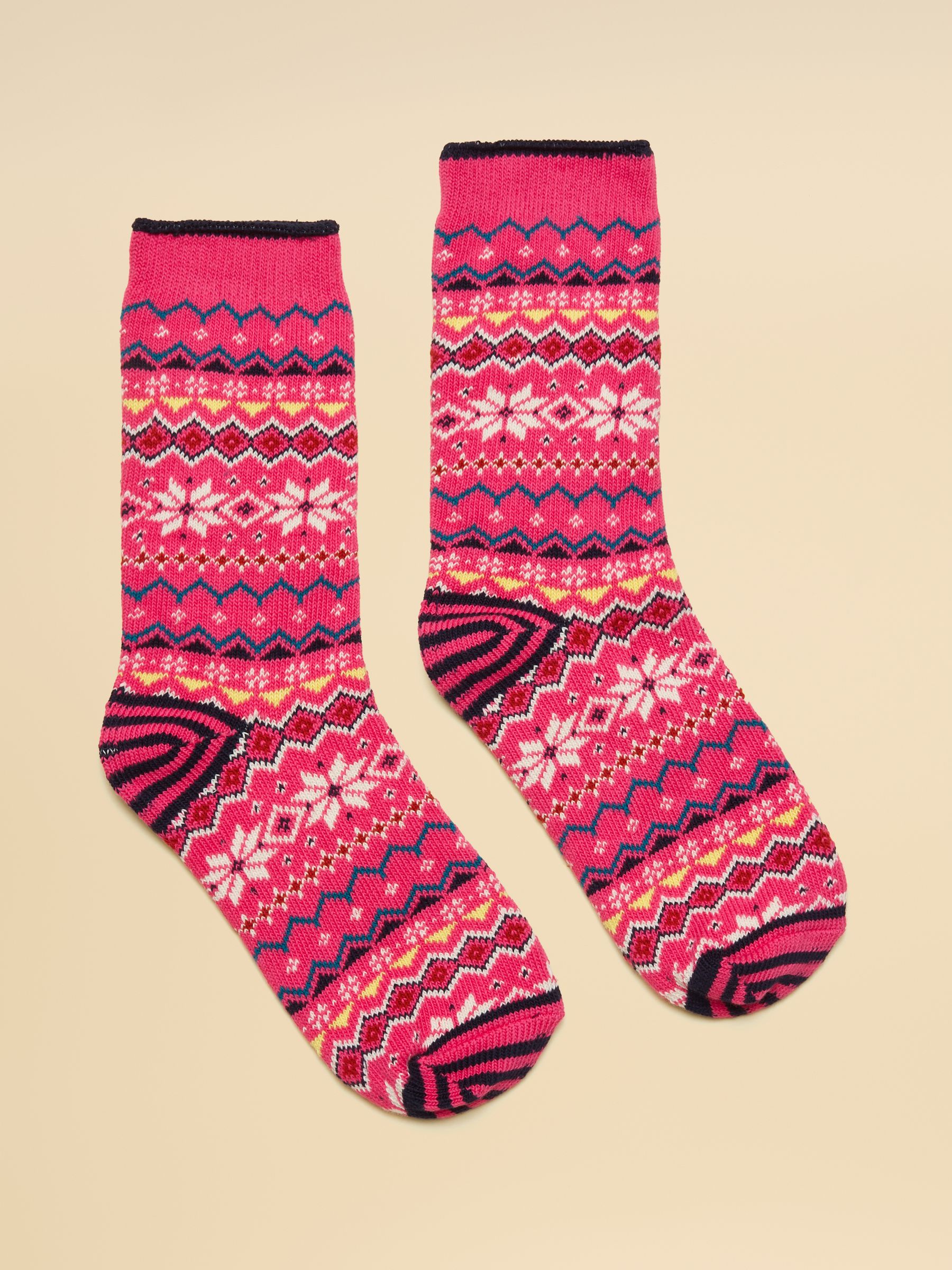 Women's Lucille Pink Fair Isle Cotton Blend Socks (size 4-8) - Image 1 of 3
