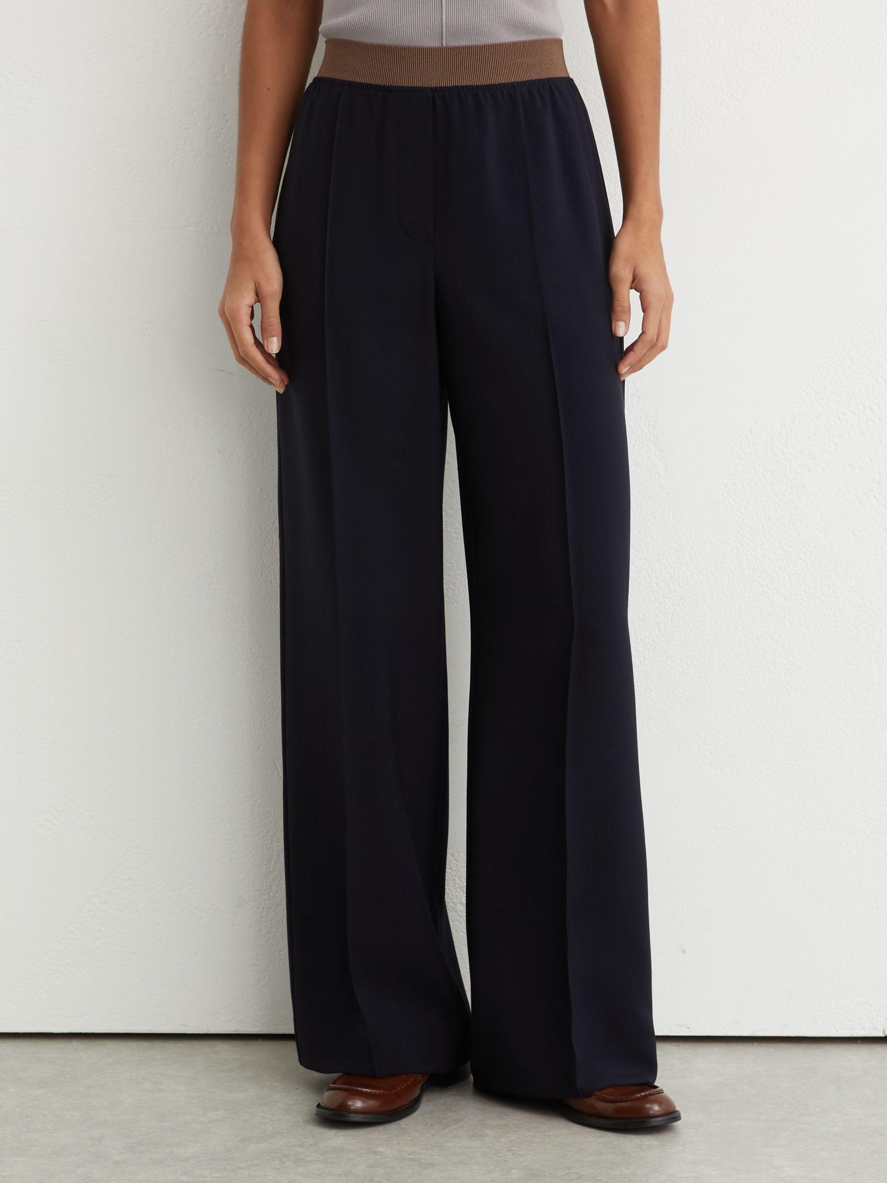 Petite Wide-Leg Elasticated-Waist Trousers in Navy - image 3