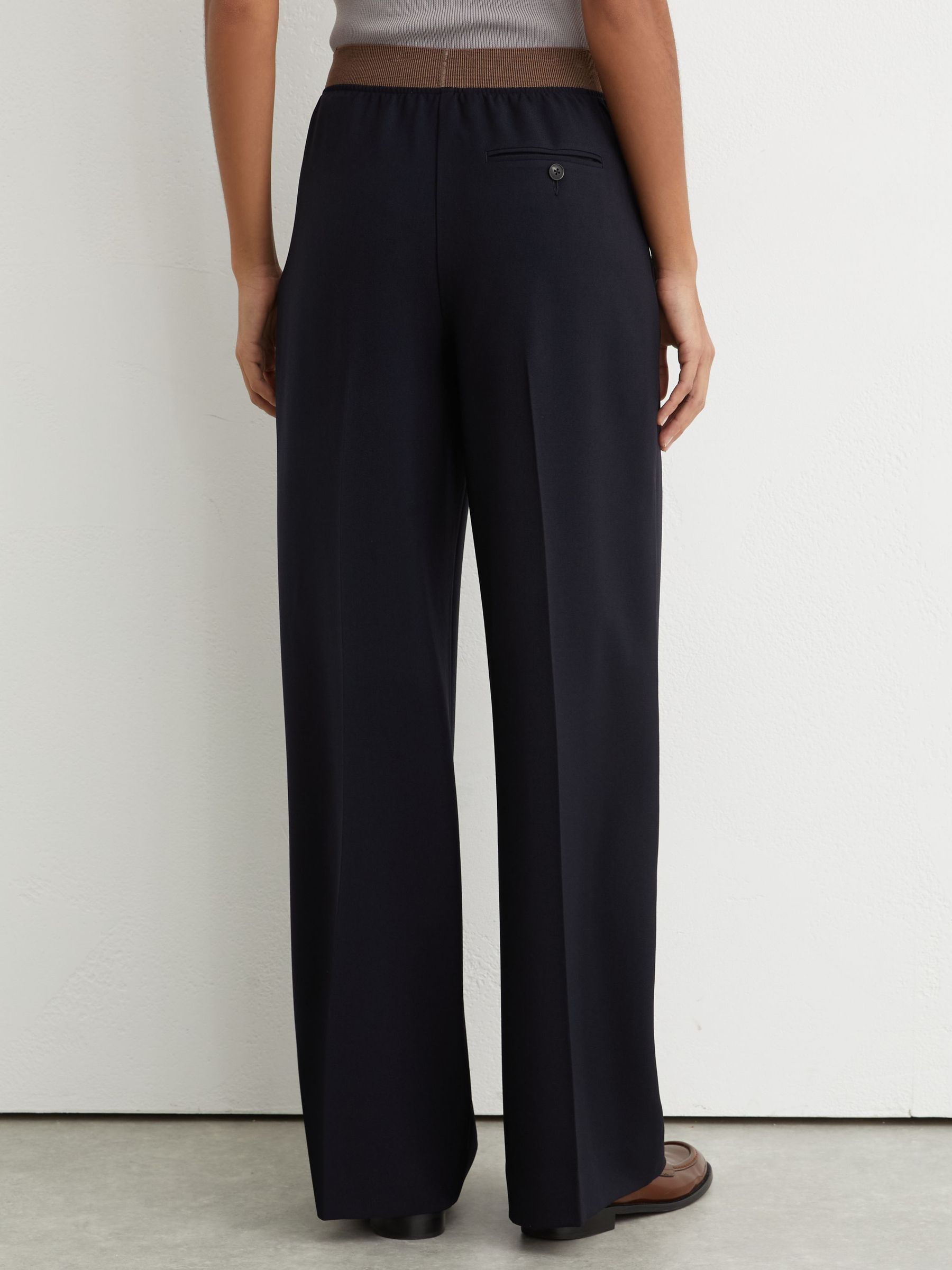Petite Wide-Leg Elasticated-Waist Trousers in Navy - image 5