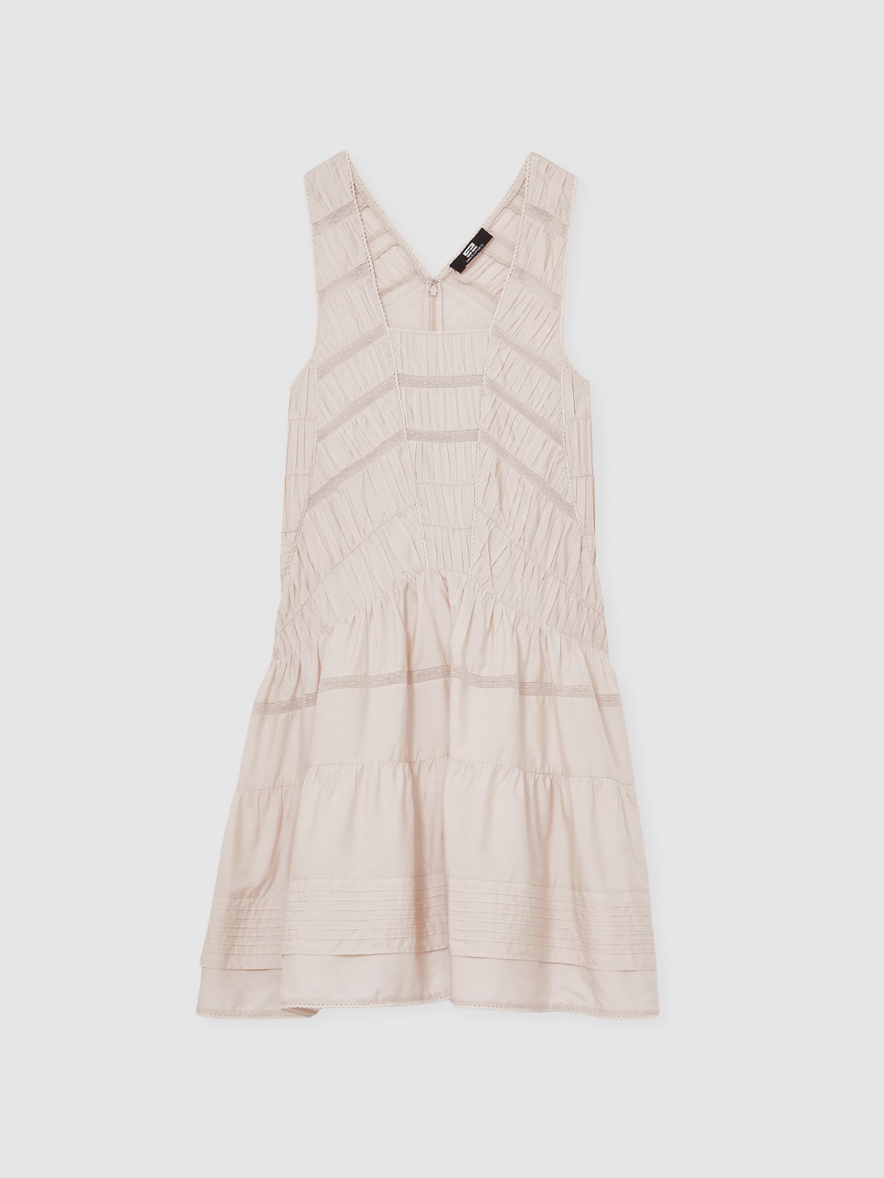 Shirred Ruffle Hem Mini Dress in Neutral - Image 2 of 5