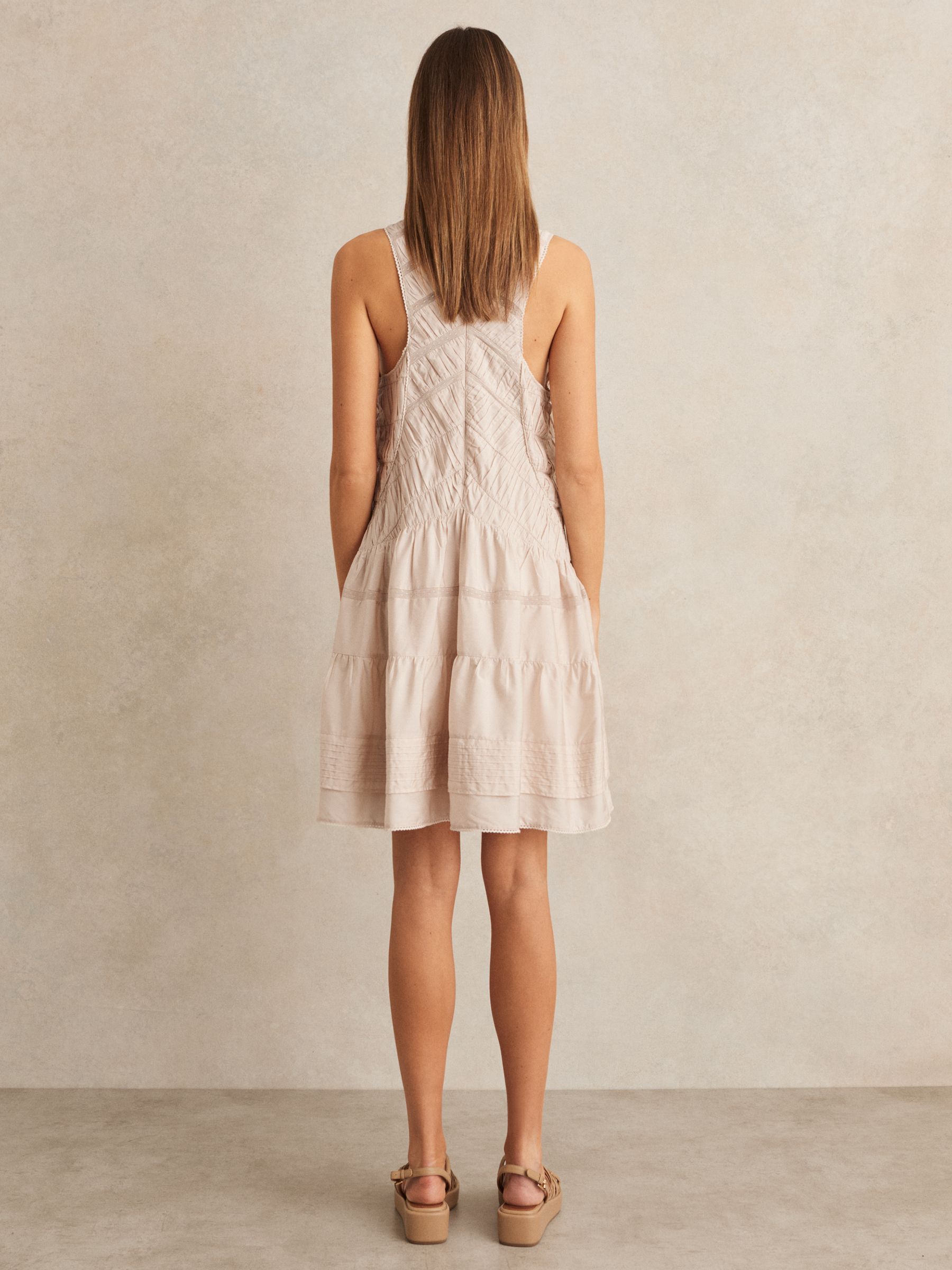 Shirred Ruffle Hem Mini Dress in Neutral - Image 4 of 5