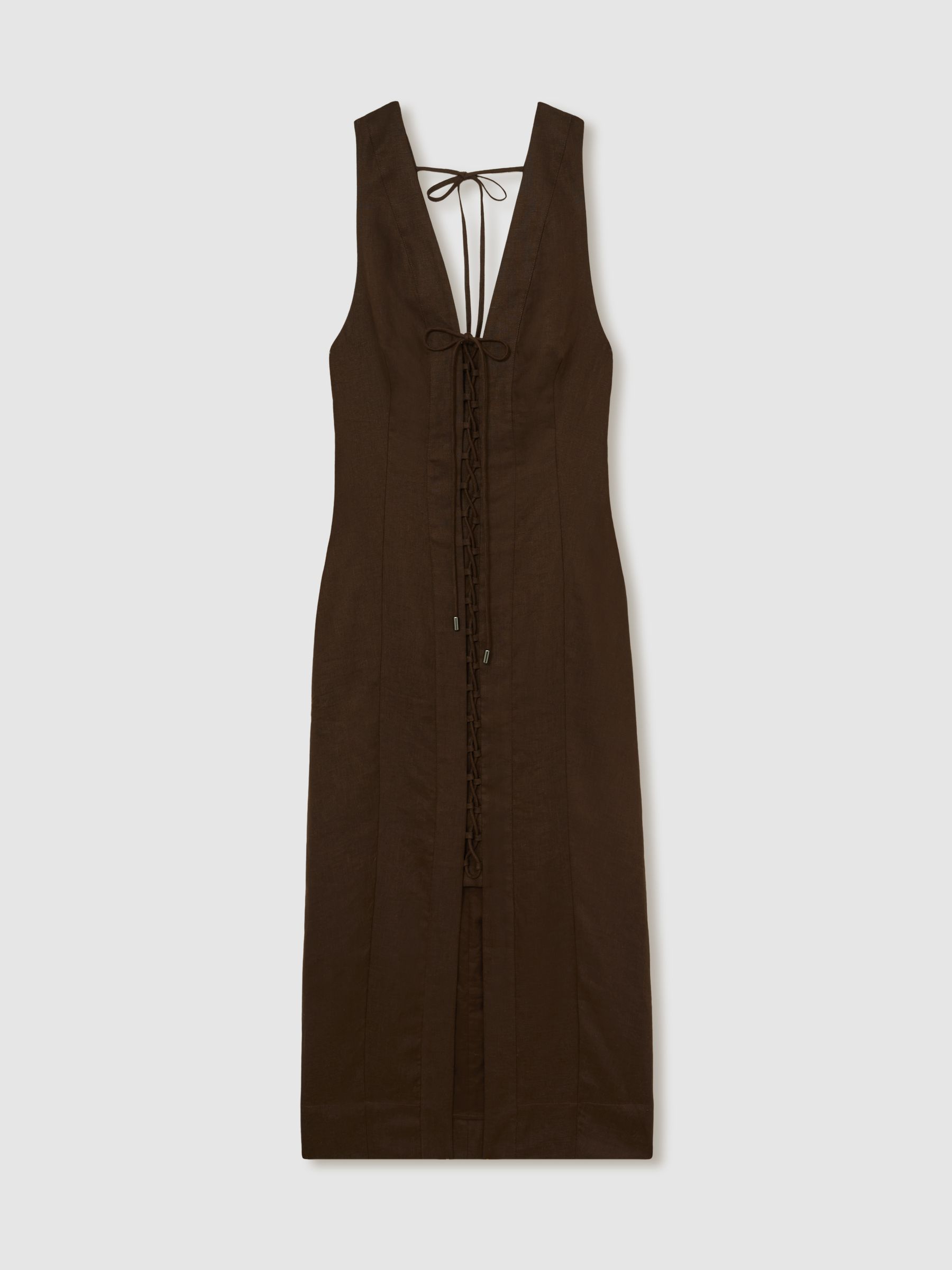 Lattice-Front Midi Dress in Chocolate Brown - Image 2 of 6