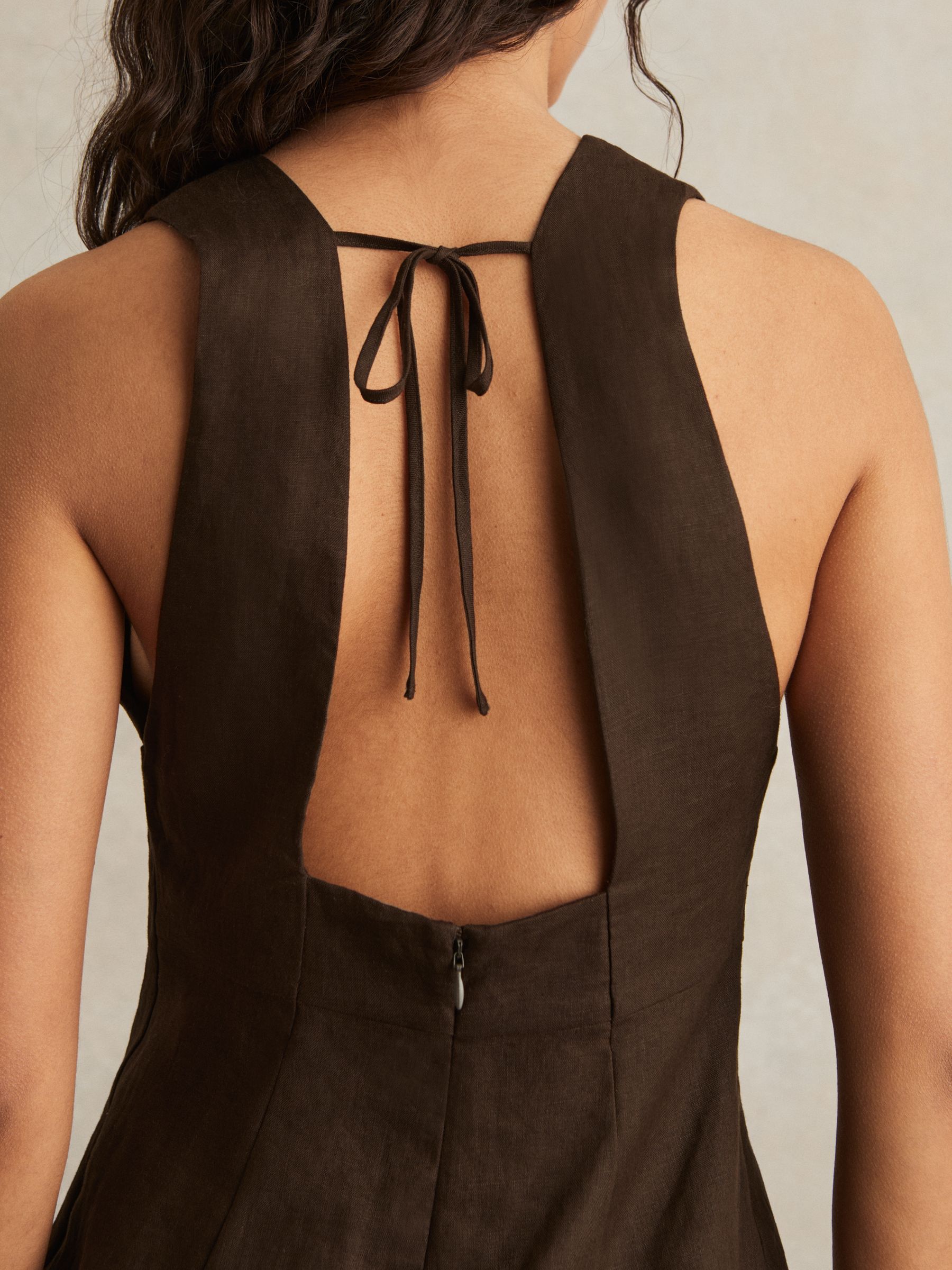 Lattice-Front Midi Dress in Chocolate Brown - Image 4 of 6