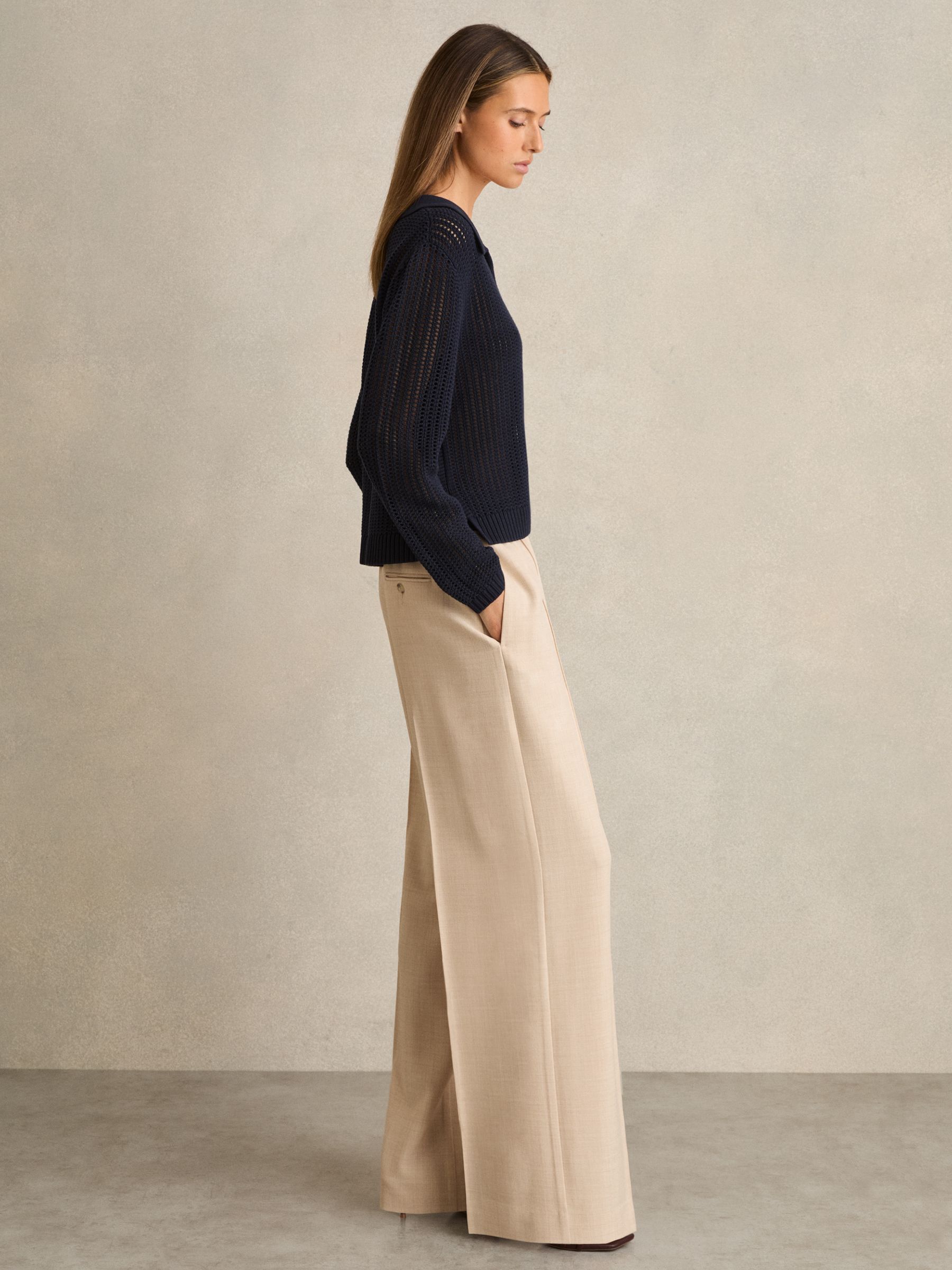 Petite Wide-Leg Elasticated-Waist Trousers in Neutral - Image 1 of 7