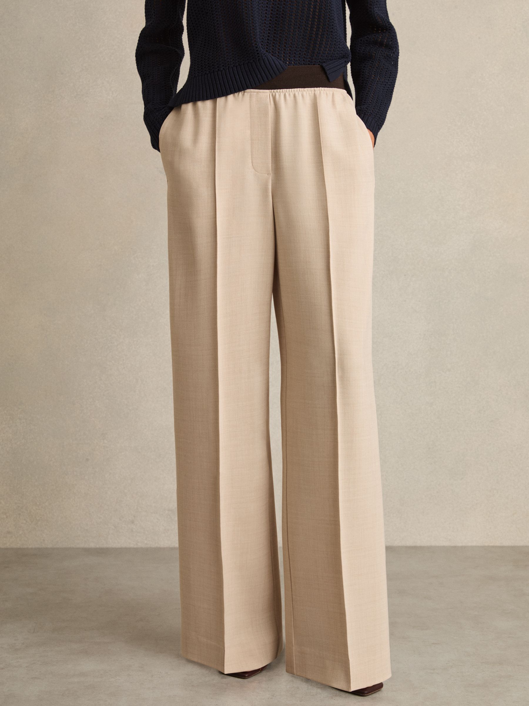 Petite Wide-Leg Elasticated-Waist Trousers in Neutral - Image 3 of 7