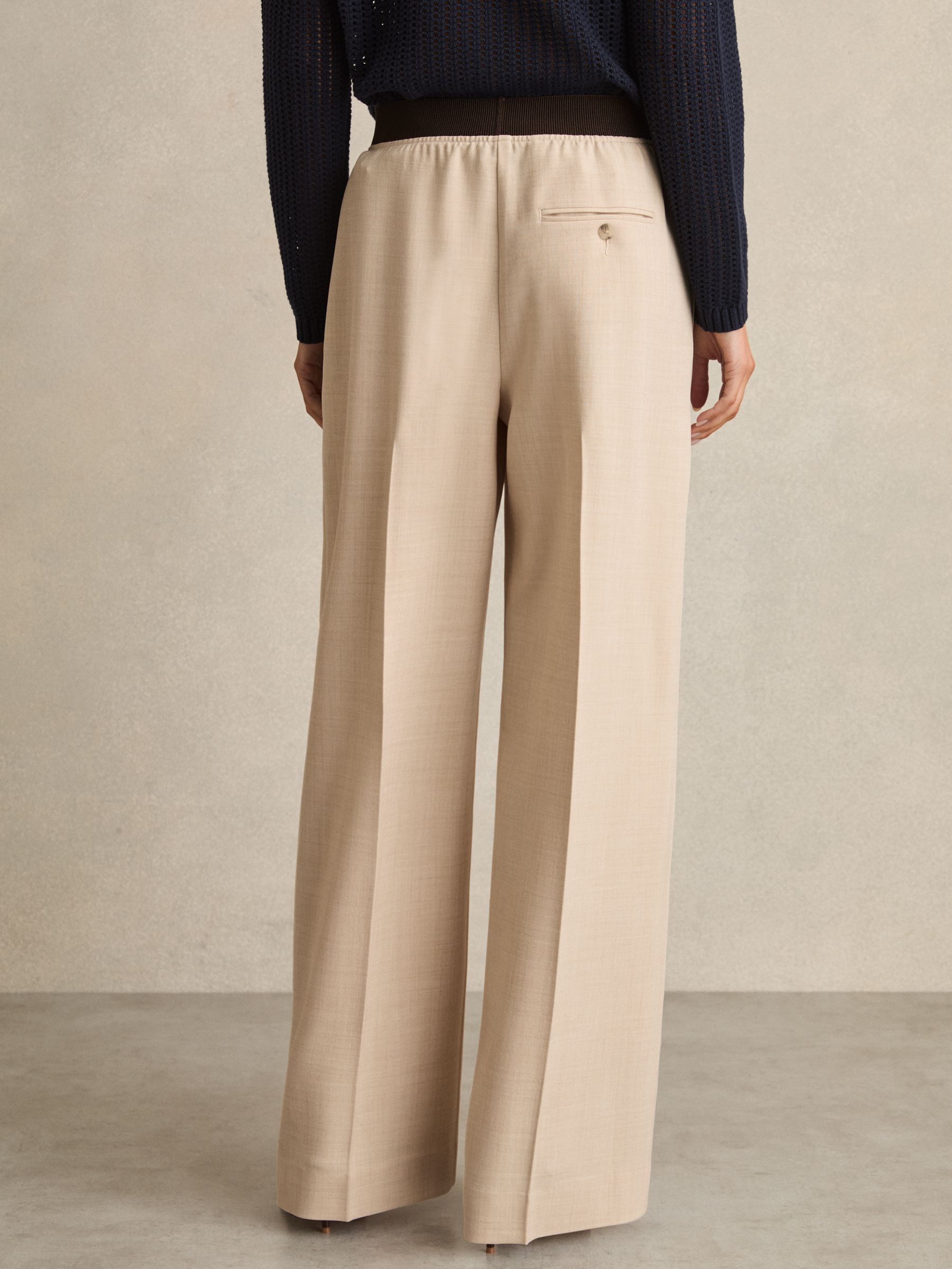 Petite Wide-Leg Elasticated-Waist Trousers in Neutral - Image 5 of 7