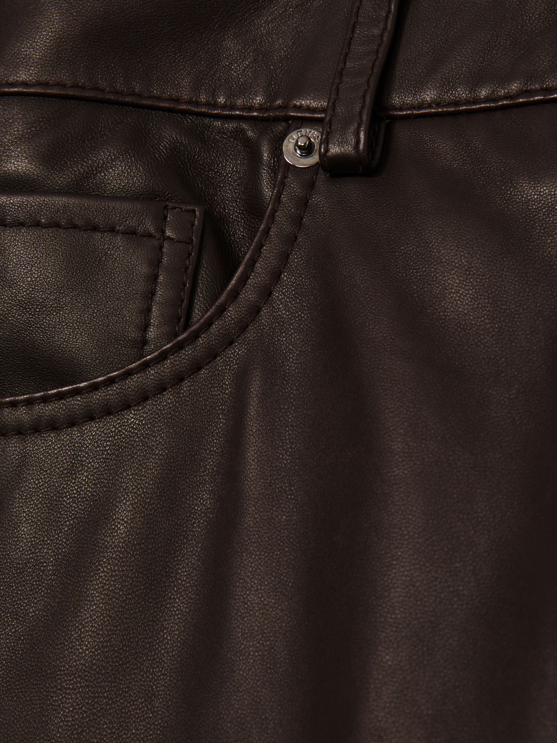 Petite Leather Slim-Leg Trousers in Chocolate - image 4