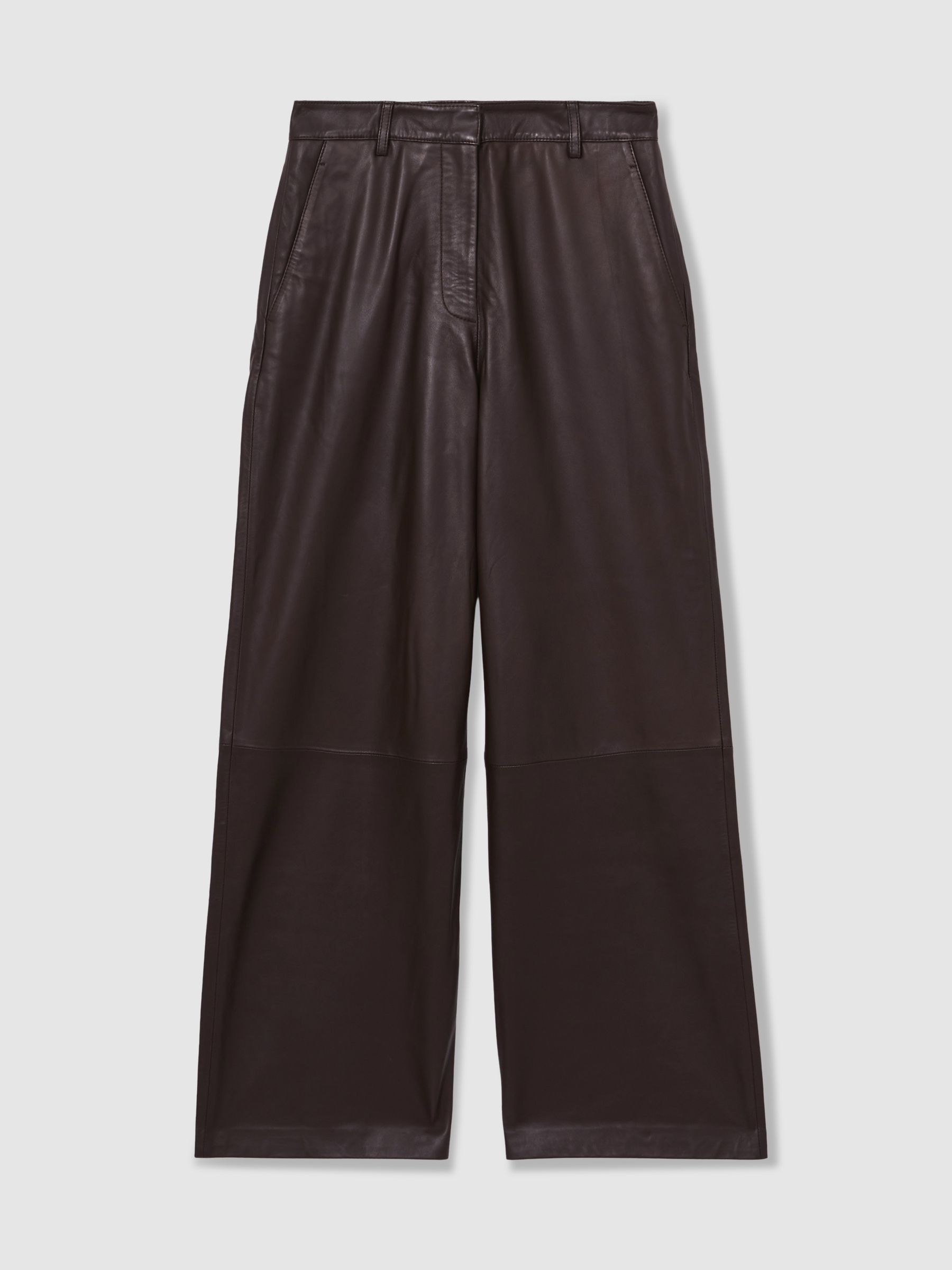 Leather Wide Leg Trousers in Chocolate - Image 2 of 7