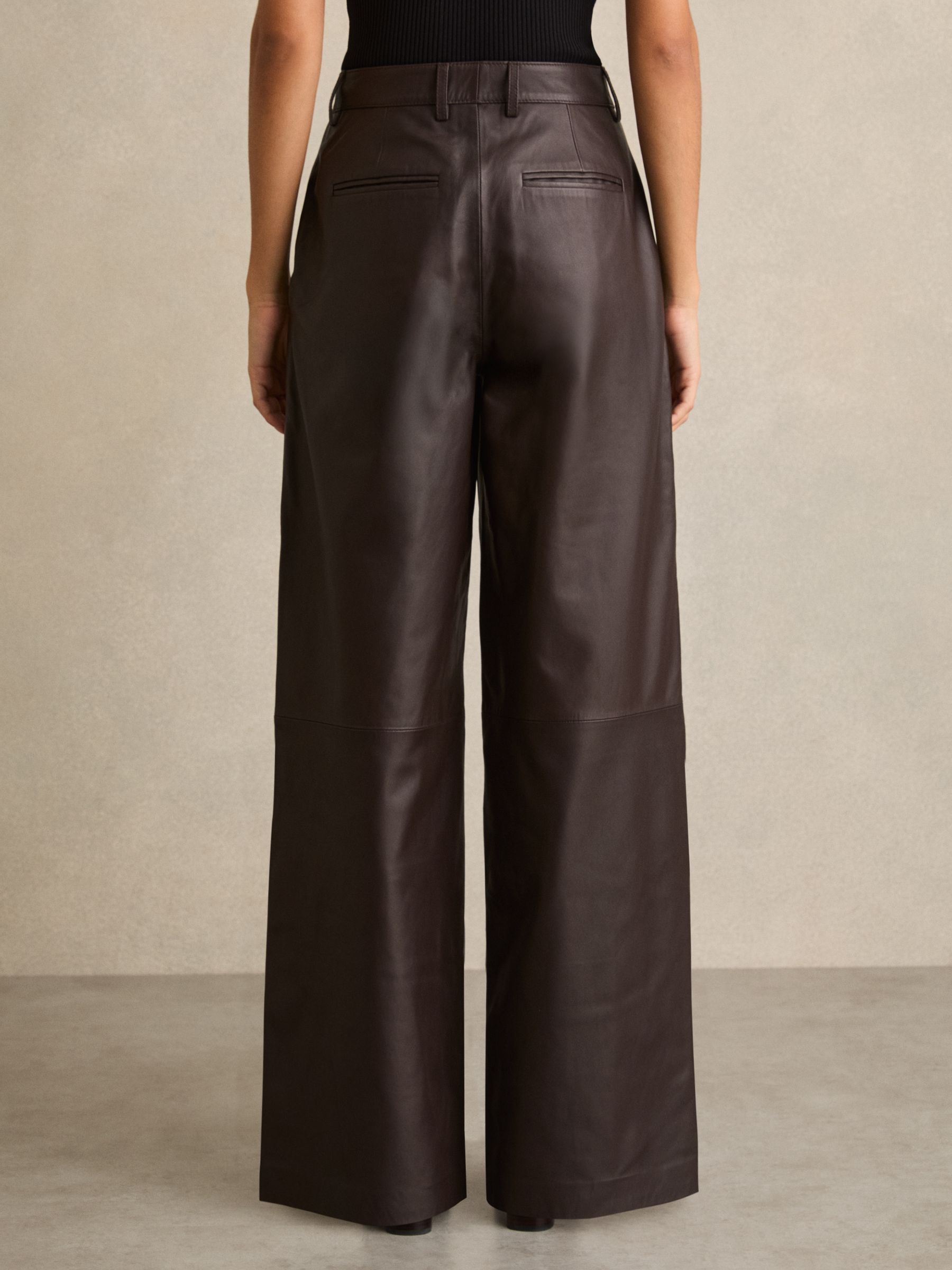 Leather Wide Leg Trousers in Chocolate - Image 5 of 7