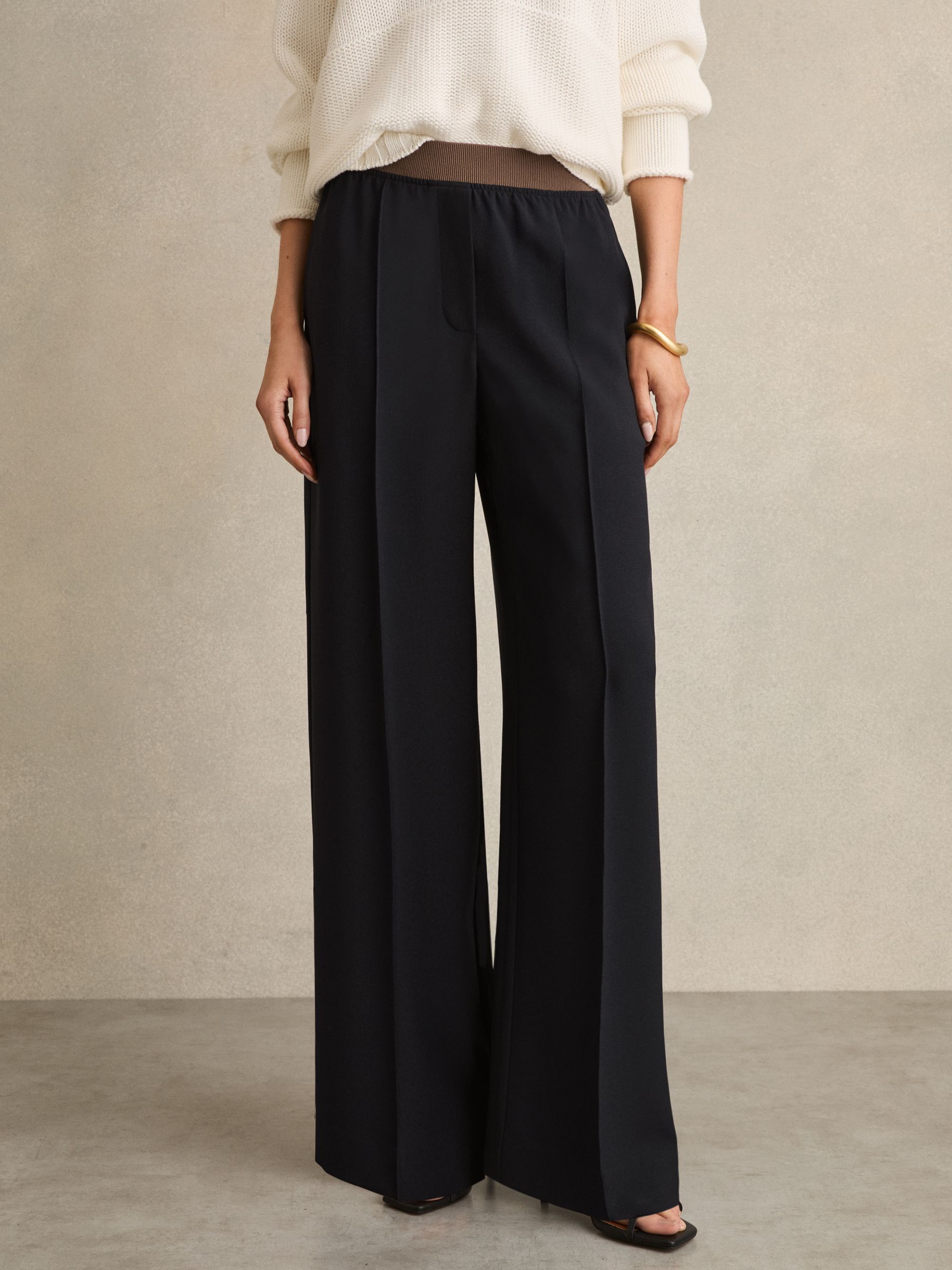 Wide-Leg Elasticated-Waist Trousers in Navy - Image 3 of 6