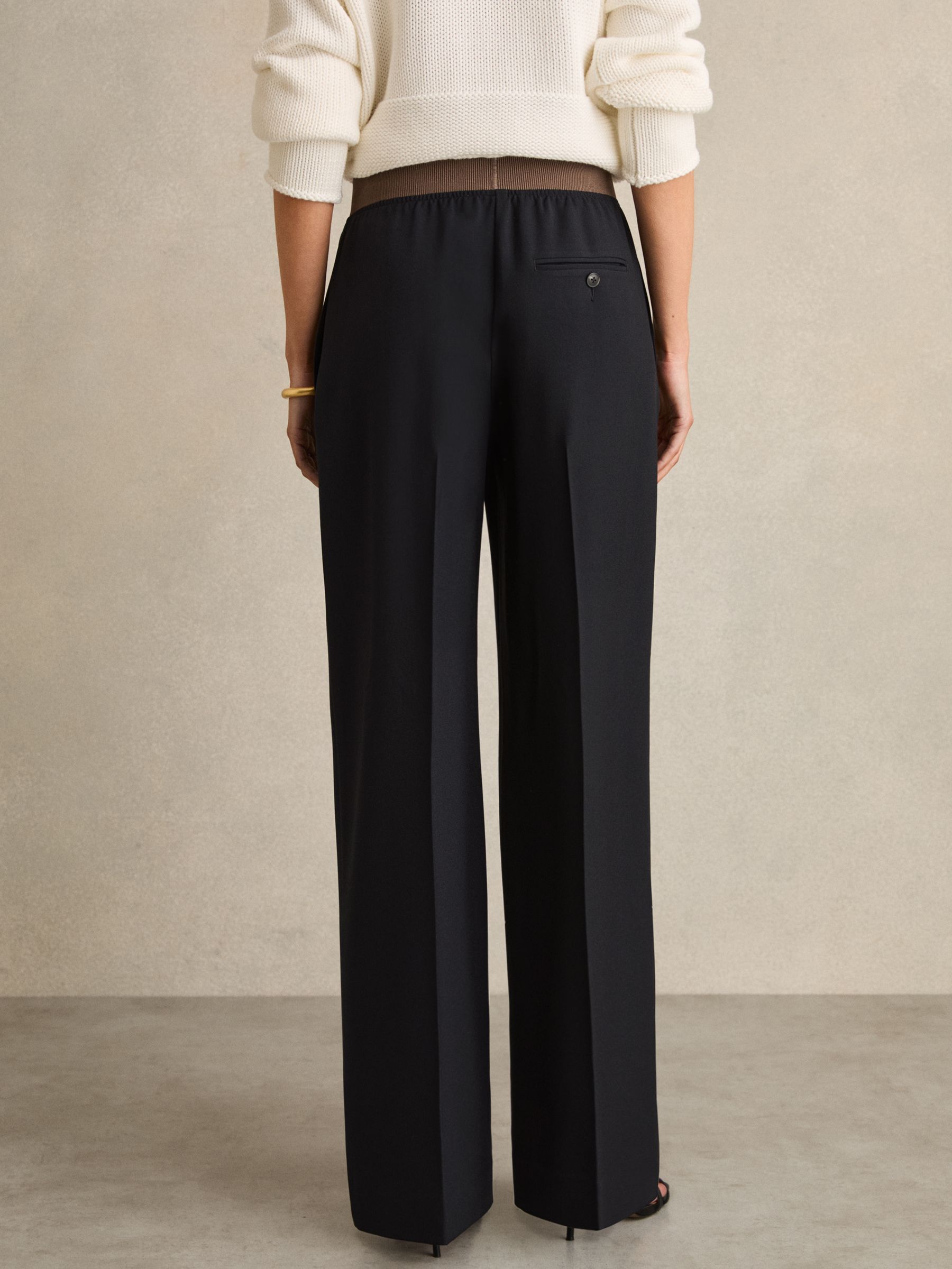 Wide-Leg Elasticated-Waist Trousers in Navy - Image 5 of 6