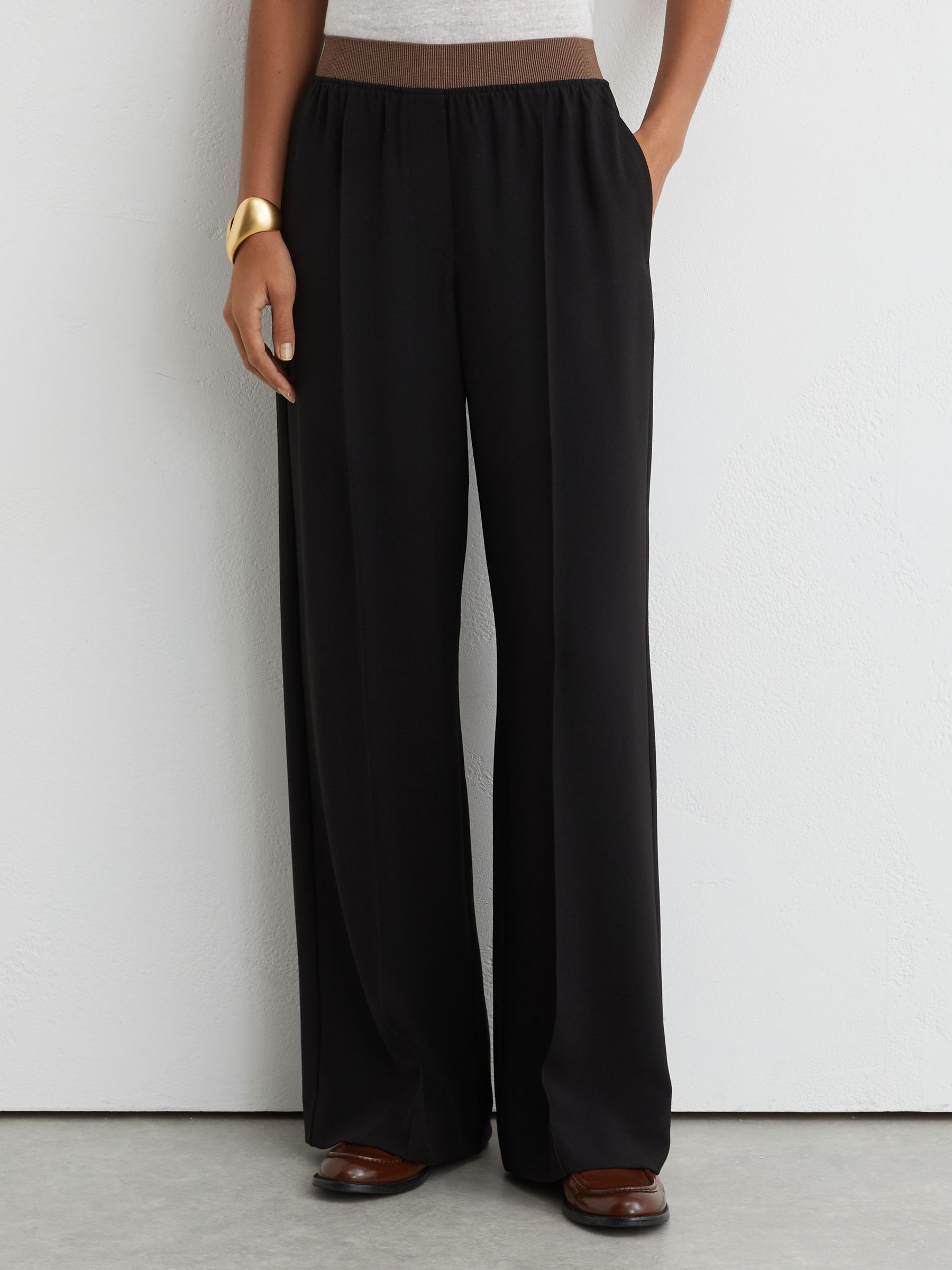 Petite Wide-Leg Elasticated-Waist Trousers in Black - image 3