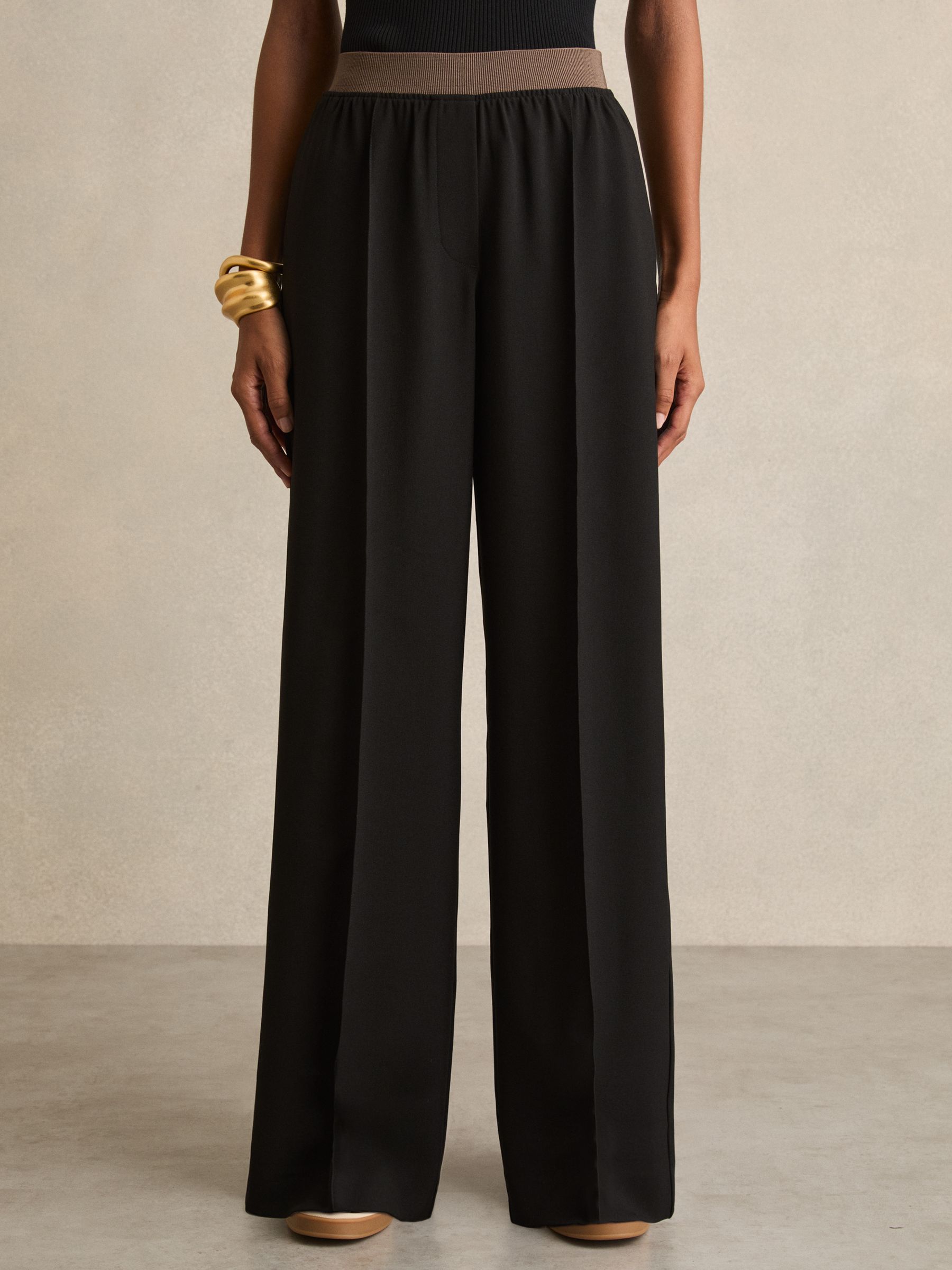 Petite Wide-Leg Elasticated-Waist Trousers in Black - Image 3 of 8