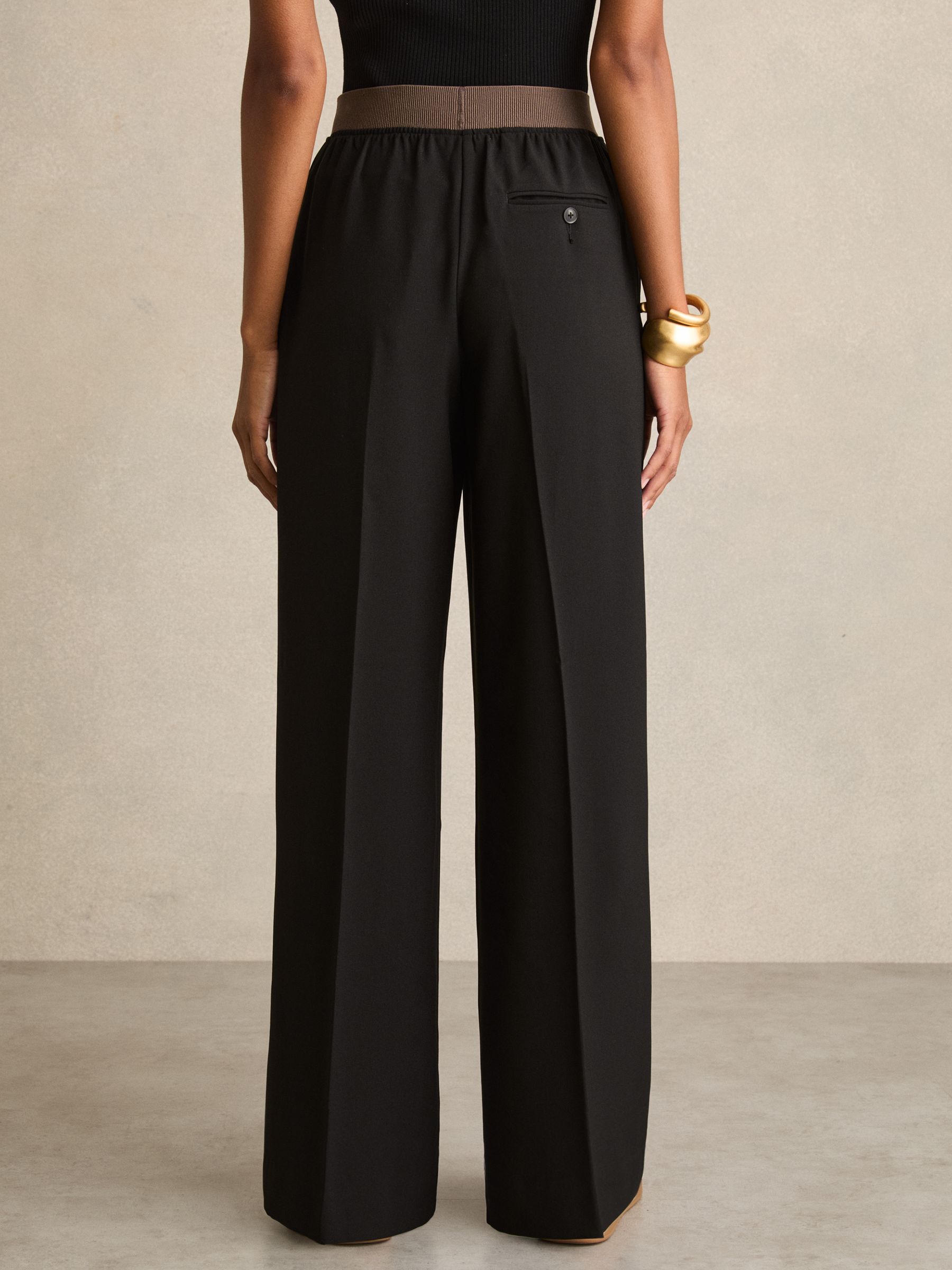 Petite Wide-Leg Elasticated-Waist Trousers in Black - Image 5 of 8