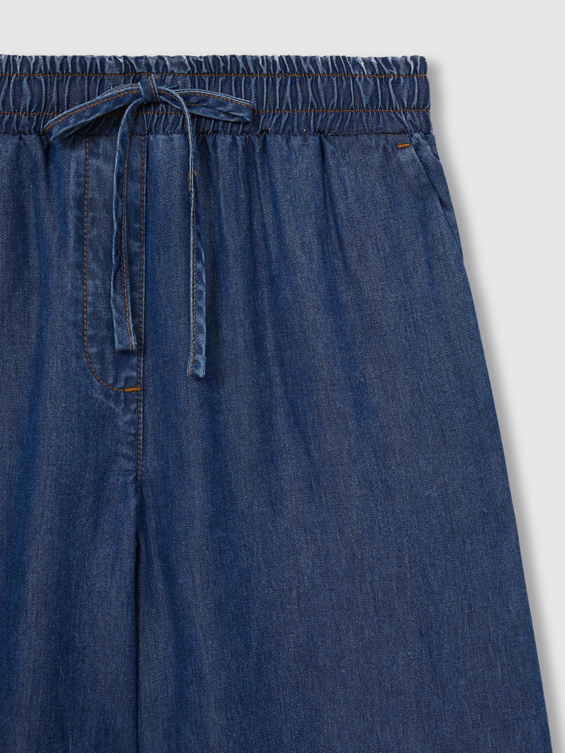 Petite Wide-Leg Chambray Drawstring Trousers in Mid Blue - Image 6 of 7
